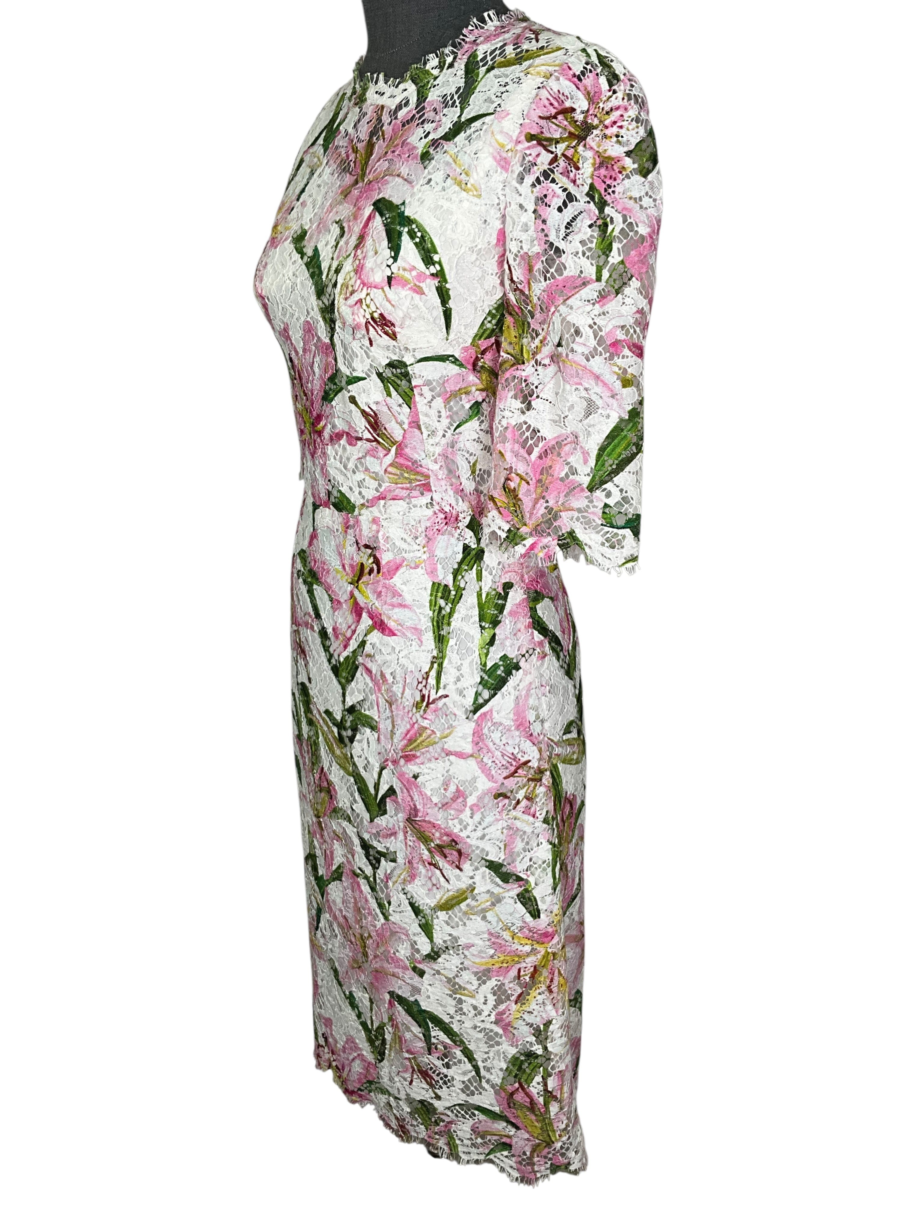 Dolce & Gabbana Lily Print Lace Dress Size S