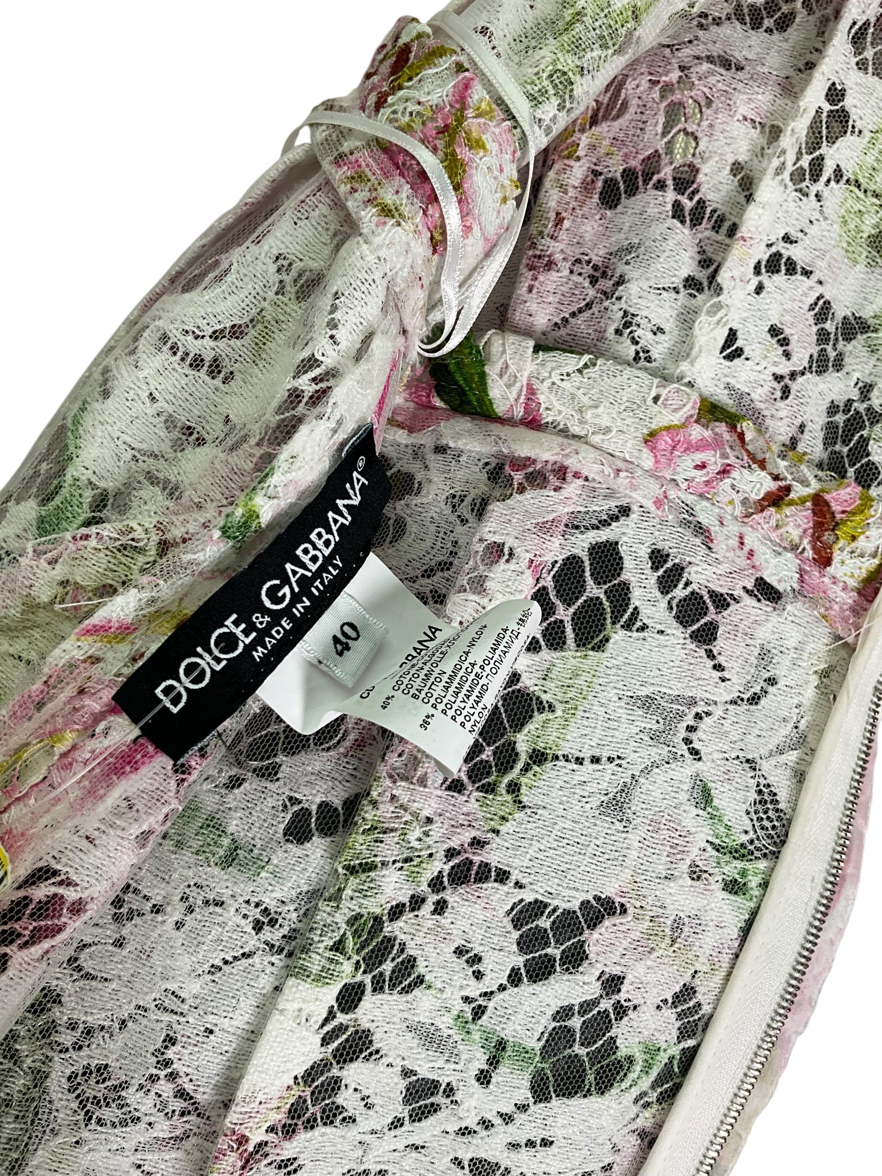 Dolce & Gabbana Lily Print Lace Dress Size S