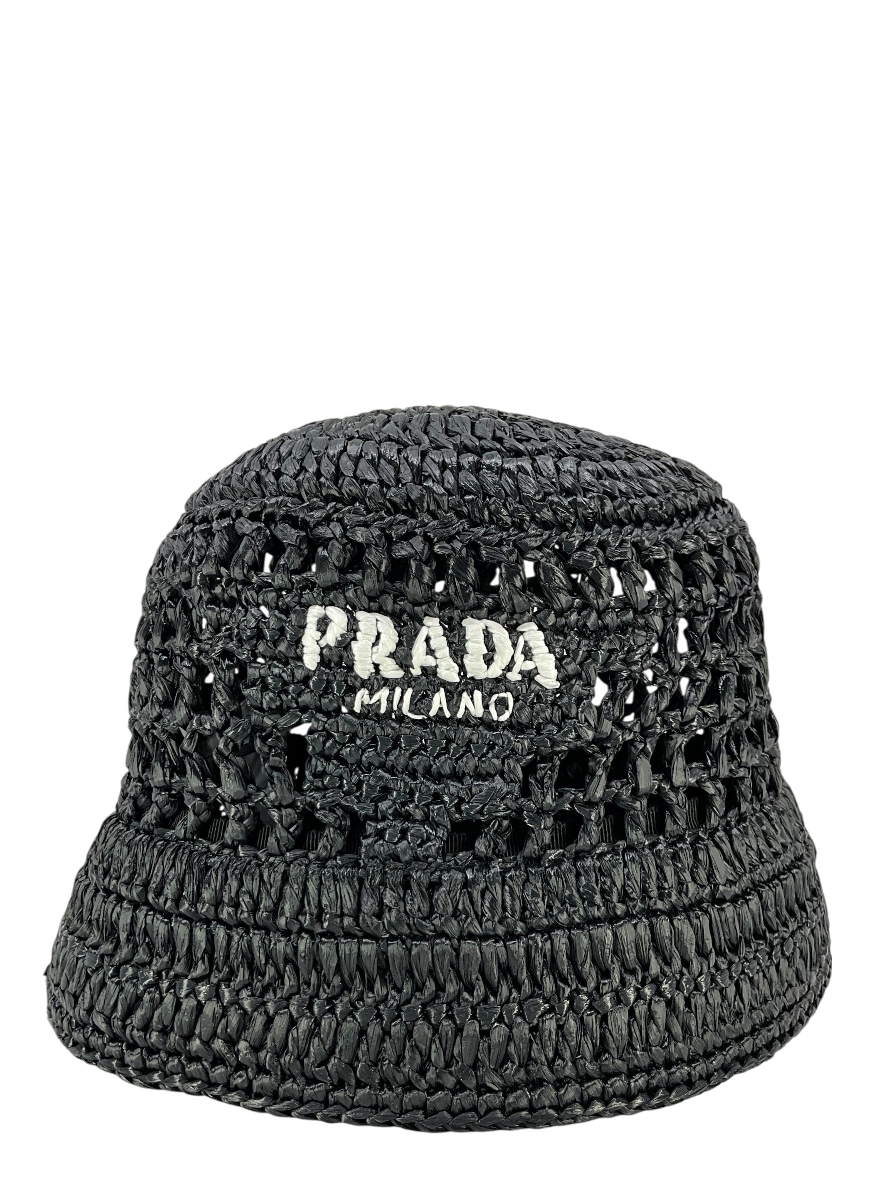 Prada Crochet Raffia Bucket Hat