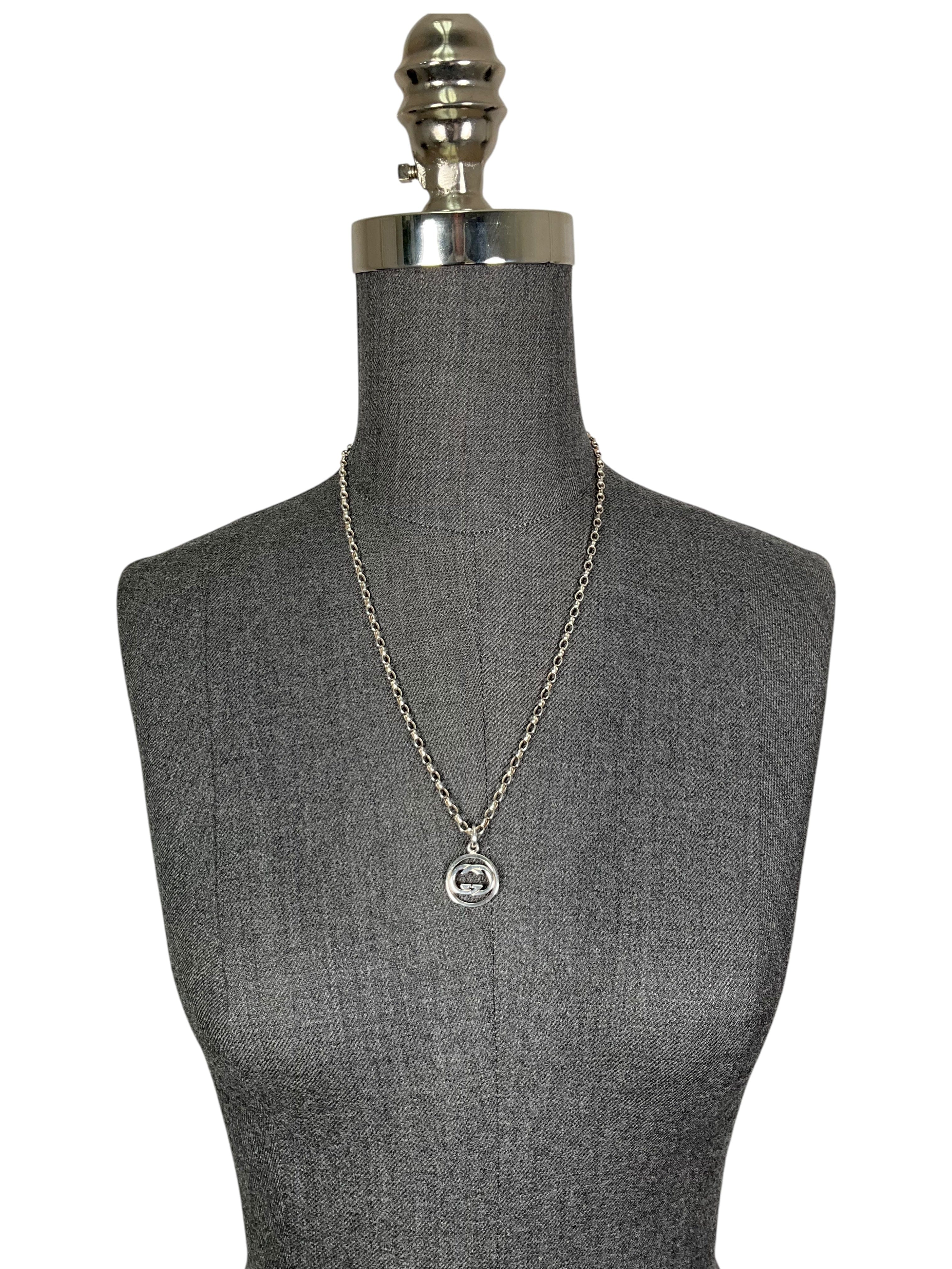 Gucci Sterling Silver Interlocking GG Pendant Necklace
