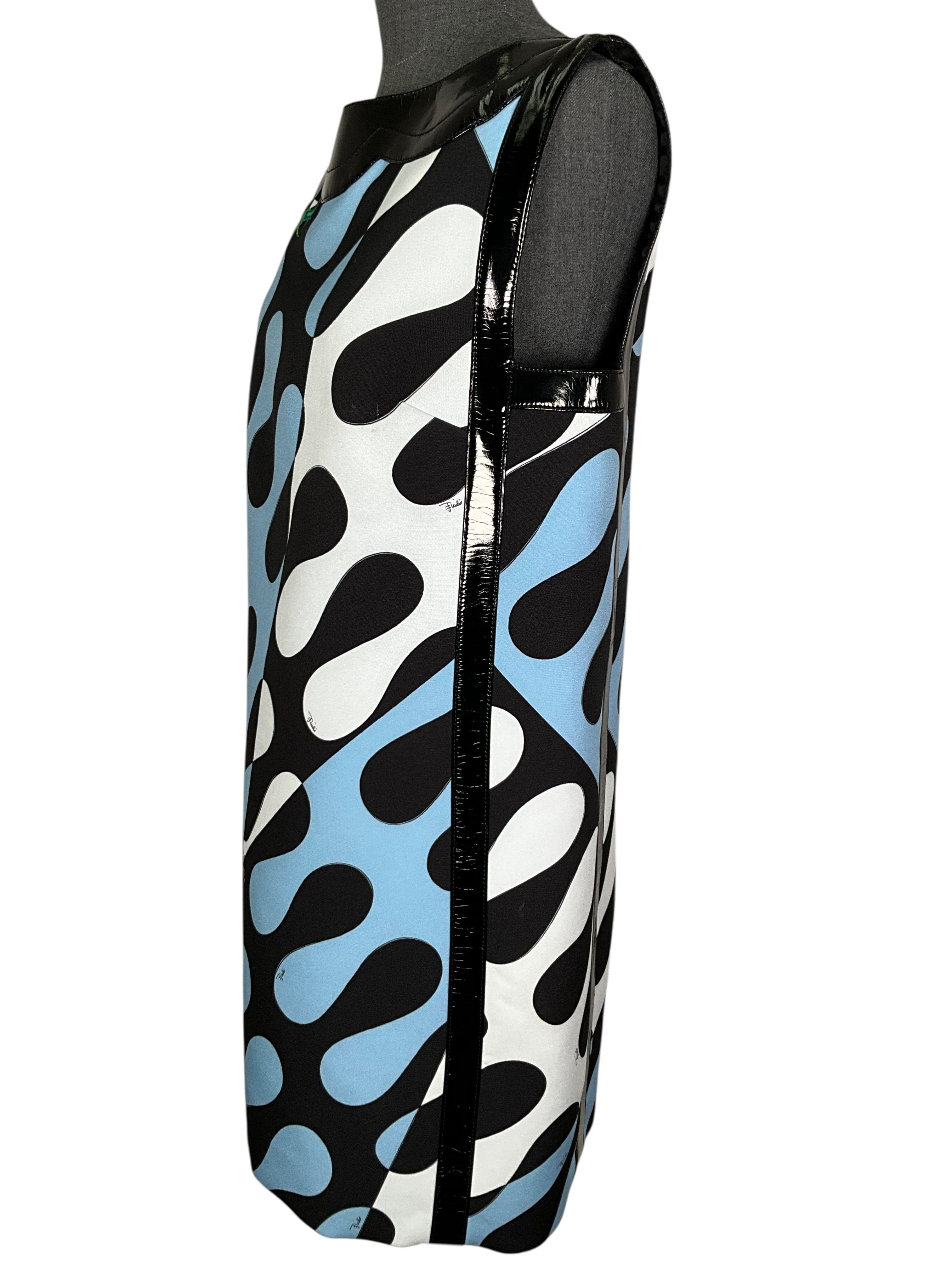 Emilio Pucci Patent Leather Trimmed Leocorno Printed Shift Dress Size M
