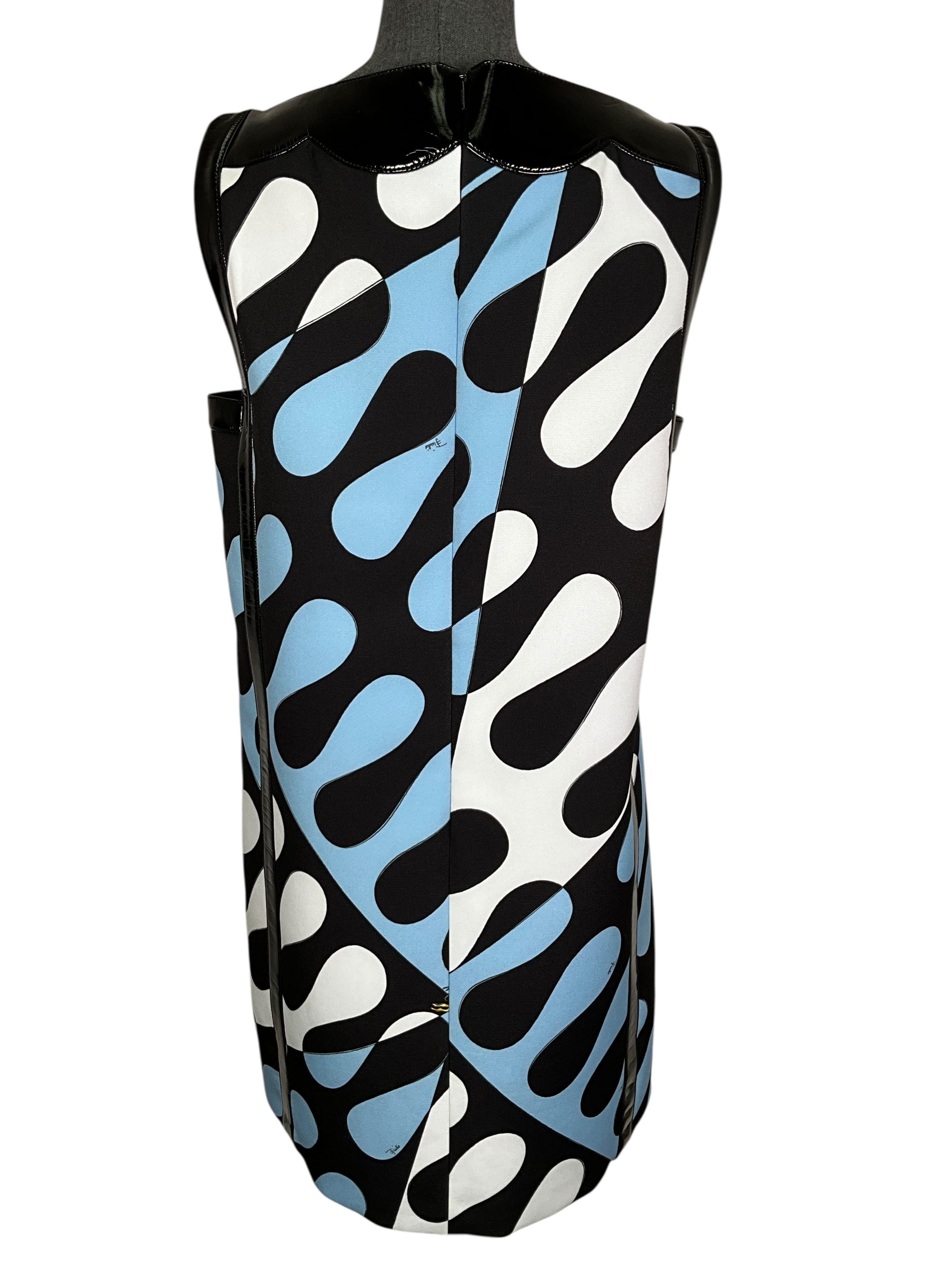 Emilio Pucci Patent Leather Trimmed Leocorno Printed Shift Dress Size M