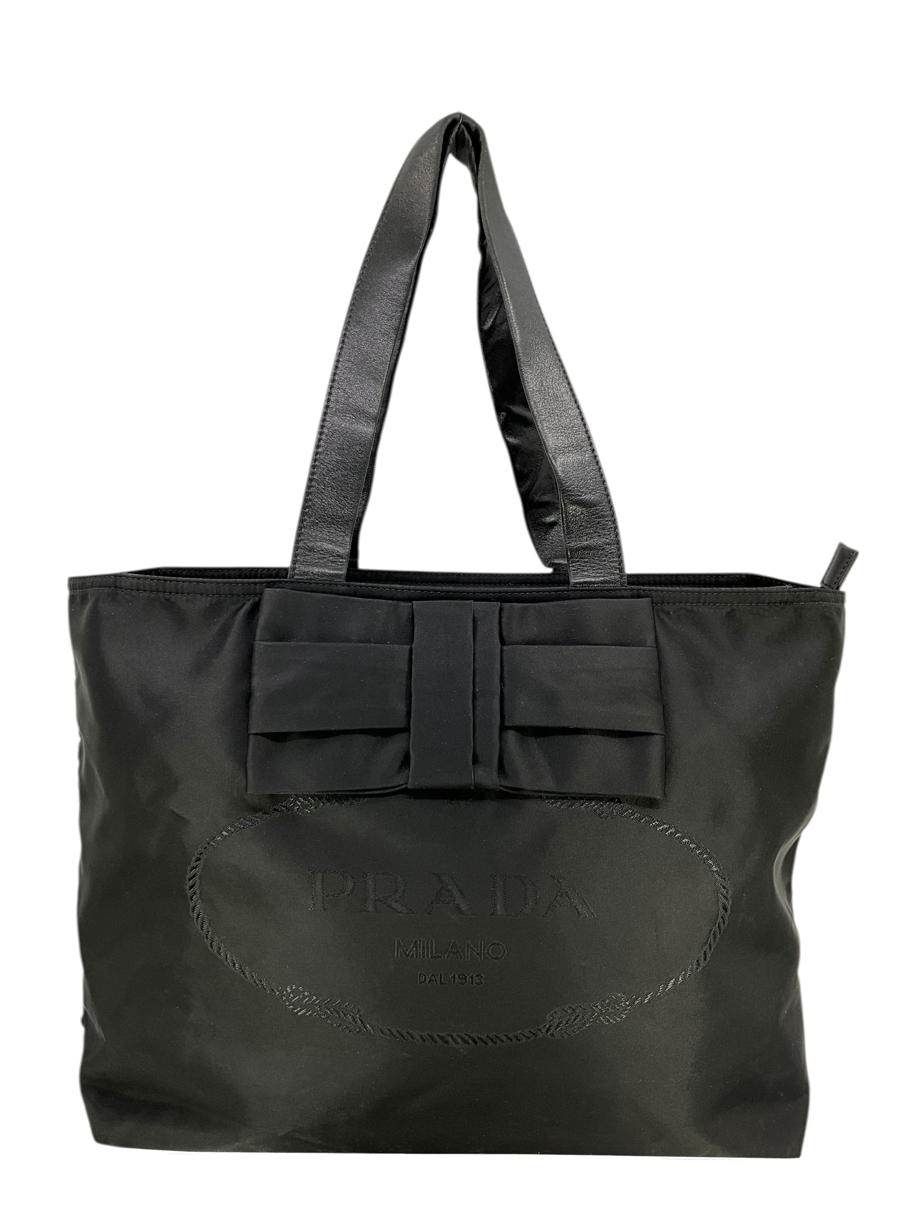 Prada Nylon Logo Ribbon Tote Bag