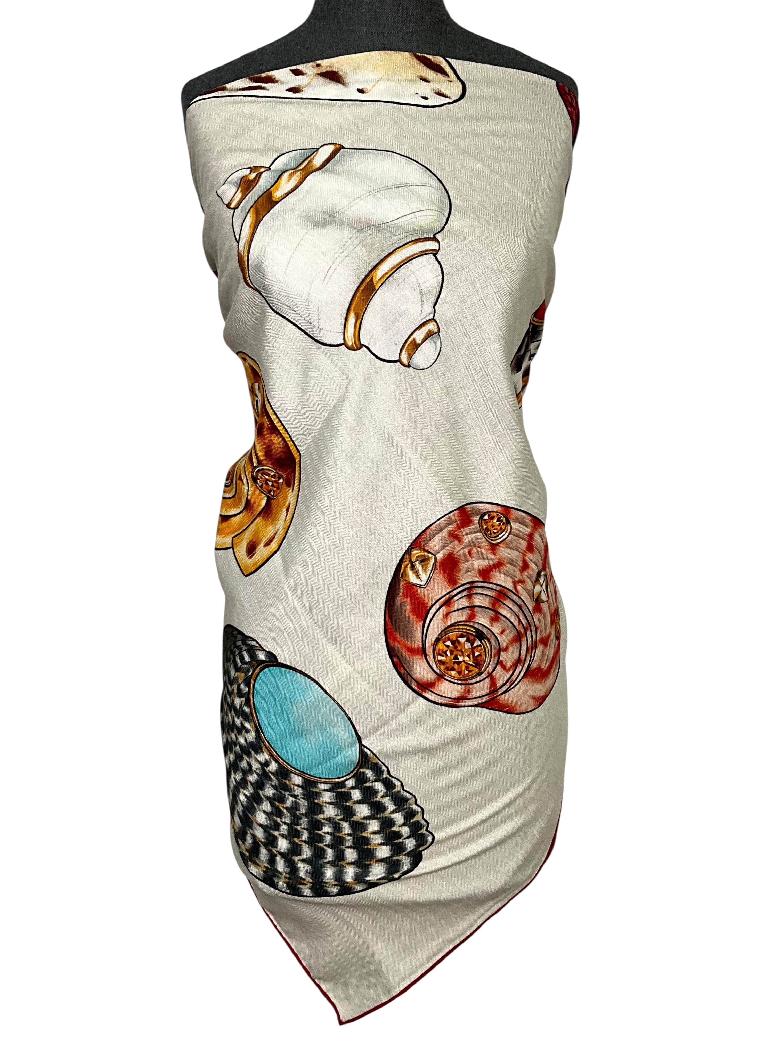 Seaman Schepps Seashell Jewels Printed Wool Silk Shawl Scarf
