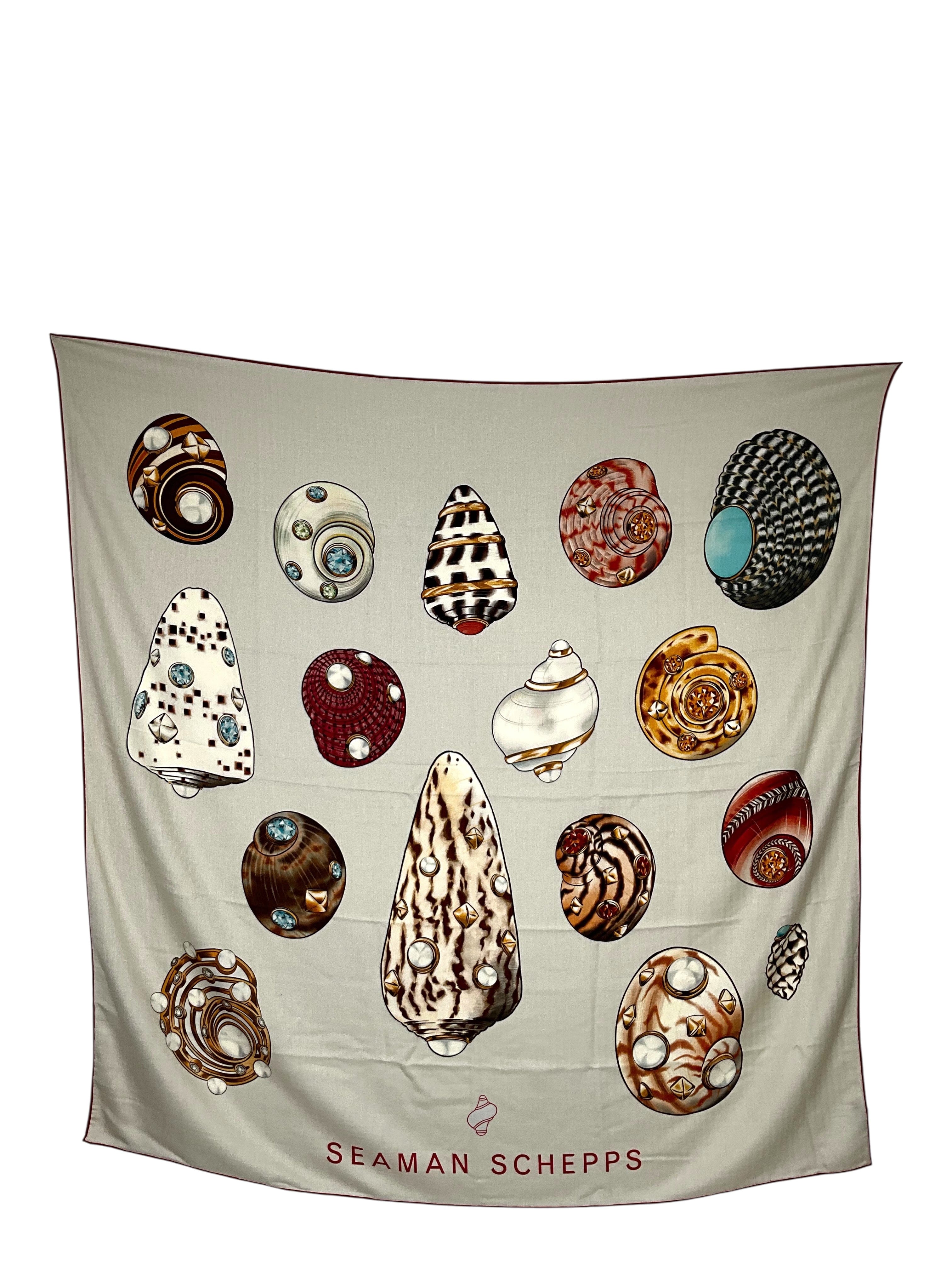 Seaman Schepps Seashell Jewels Printed Wool Silk Shawl Scarf