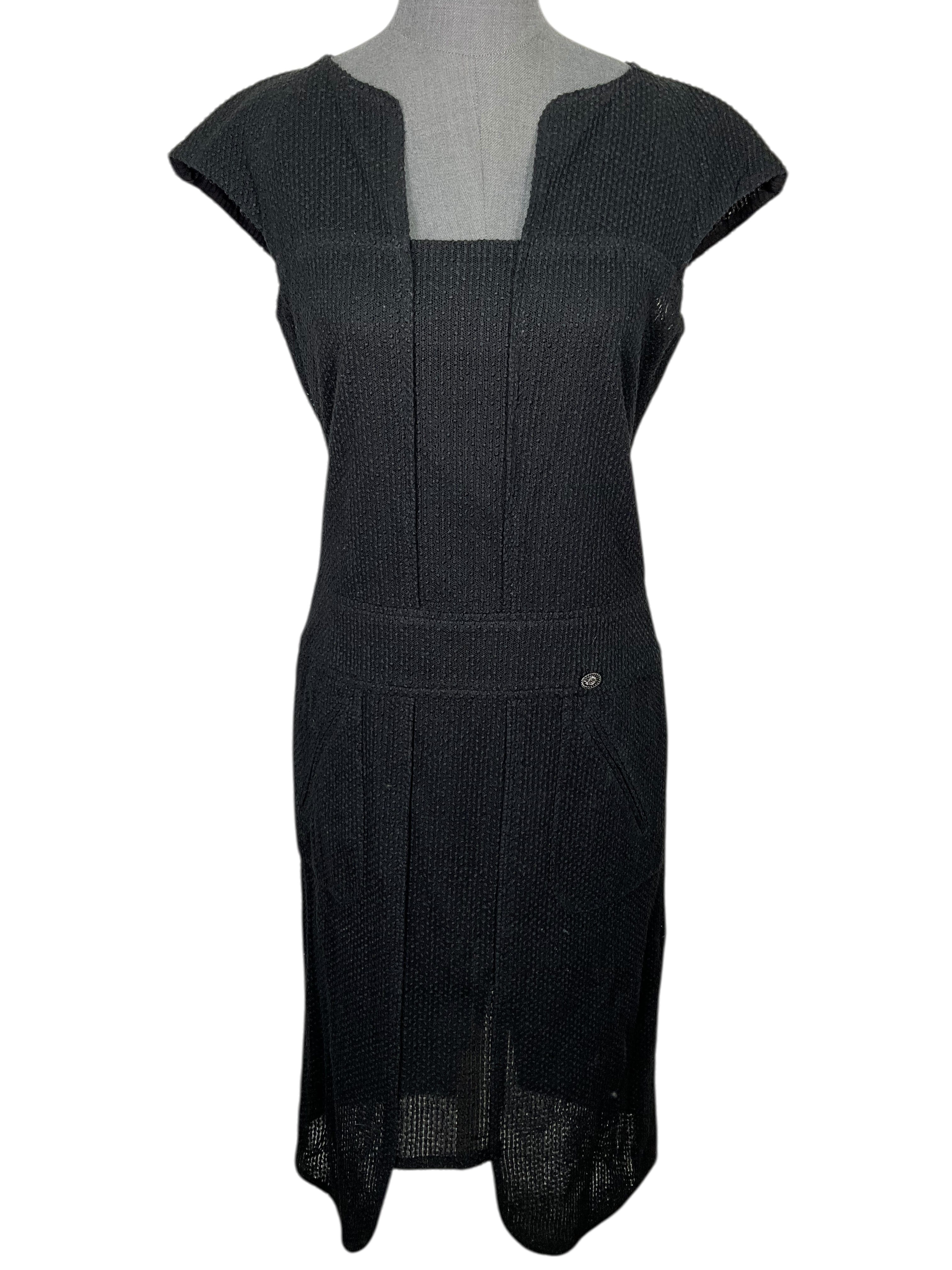 Chanel Textured Knit Cap Sleeve Dress Size M