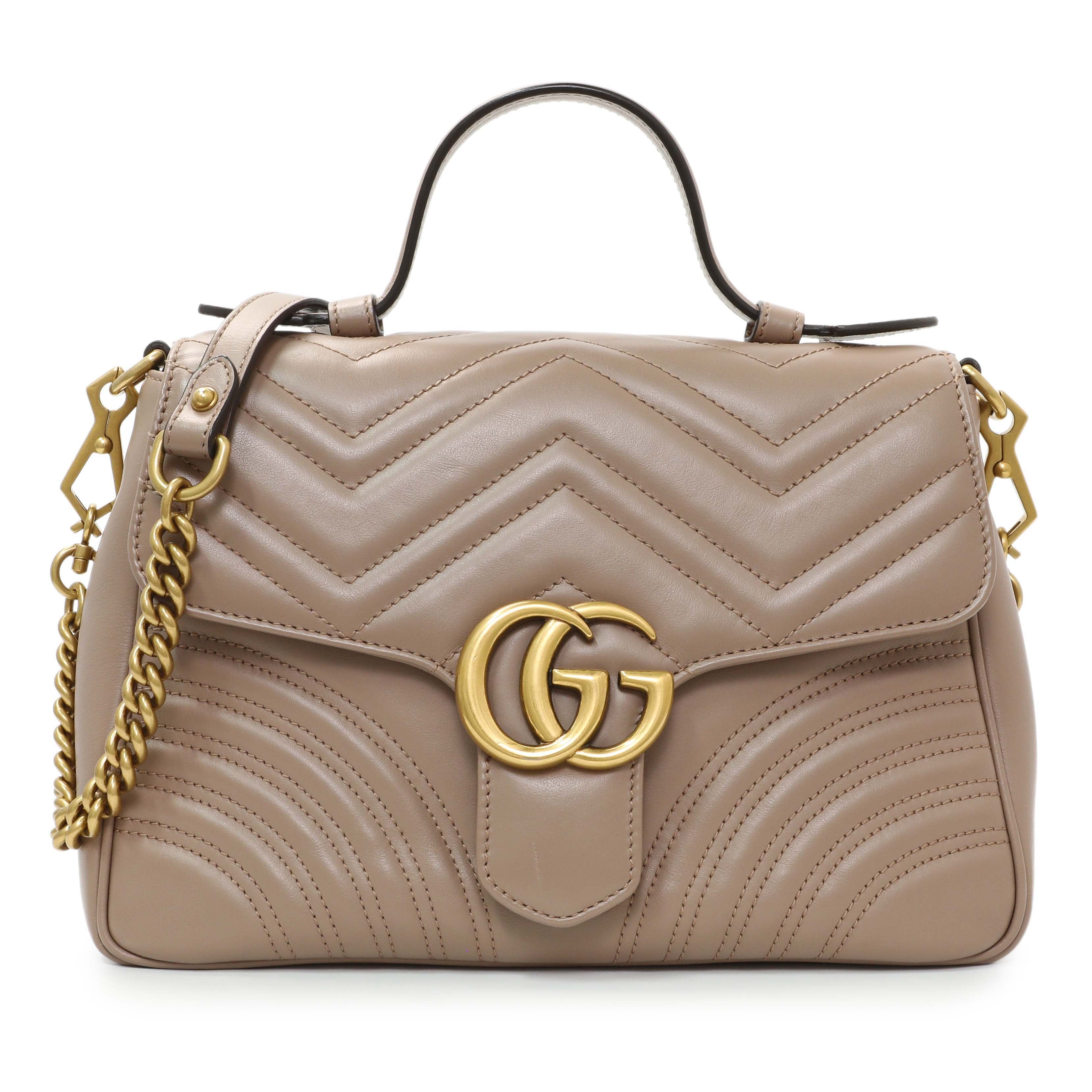 Gucci Porcelain Calfskin Matelasse Small GG Marmont Top Handle Shoulder Bag