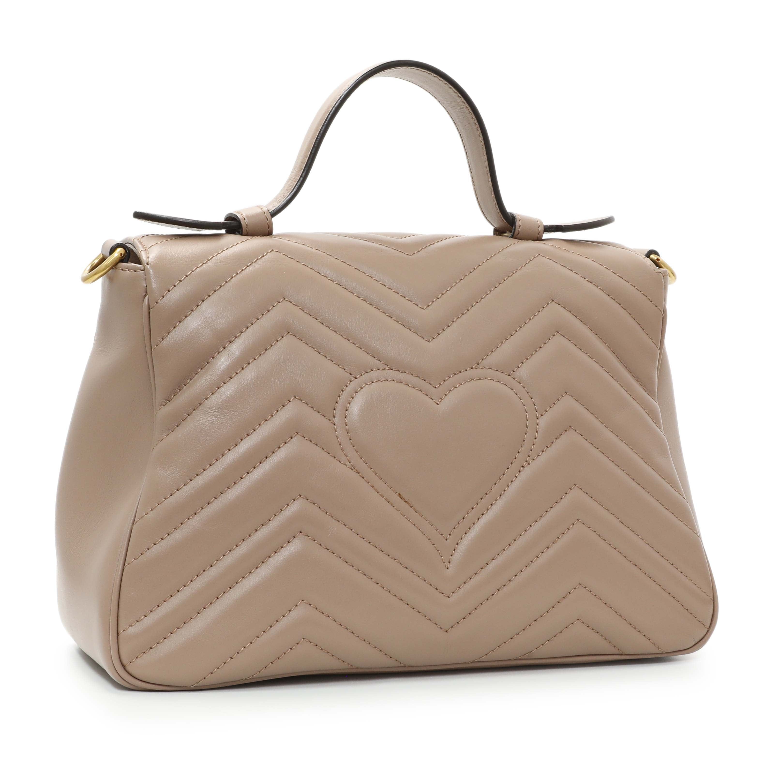 Gucci Porcelain Calfskin Matelasse Small GG Marmont Top Handle Shoulder Bag