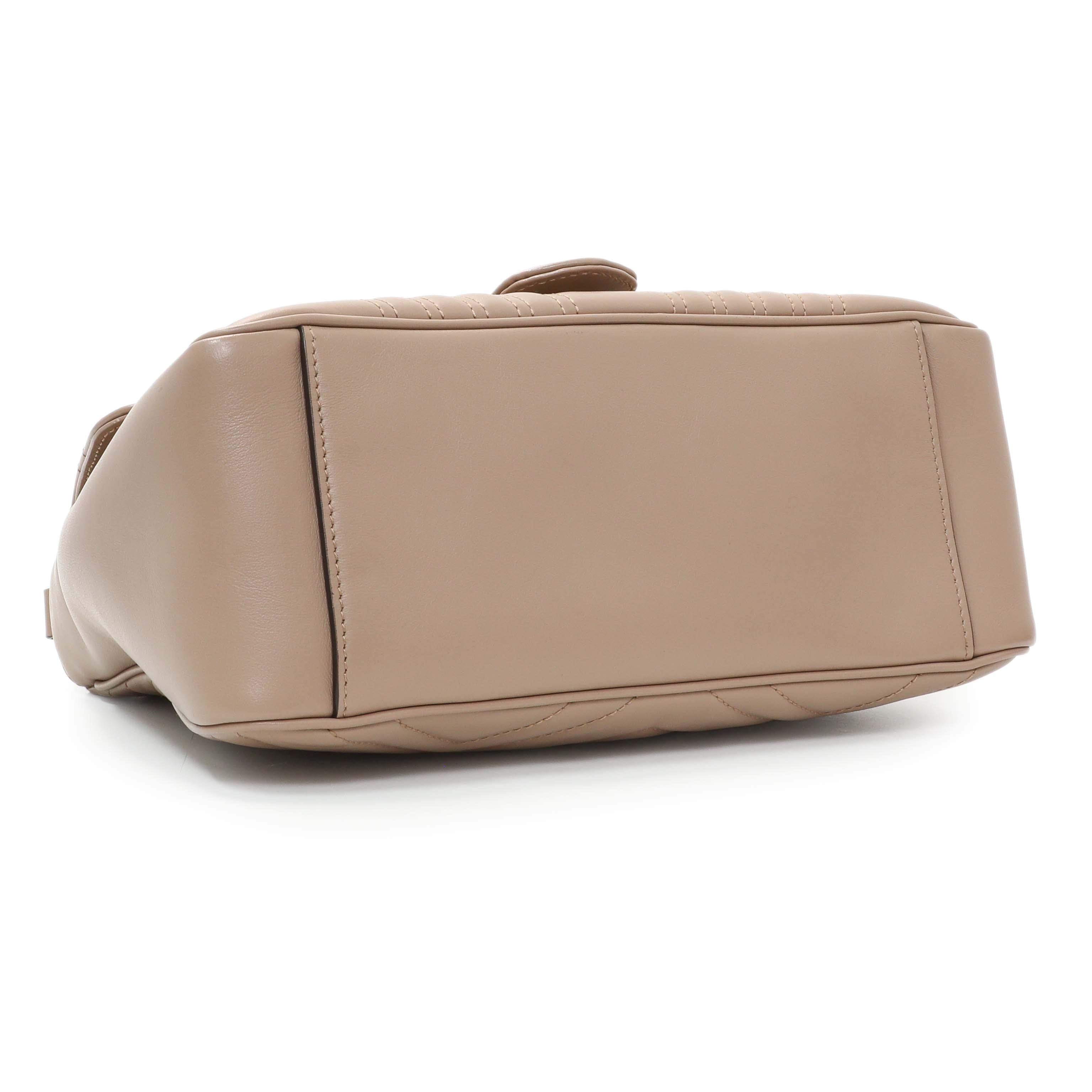 Gucci Porcelain Calfskin Matelasse Small GG Marmont Top Handle Shoulder Bag