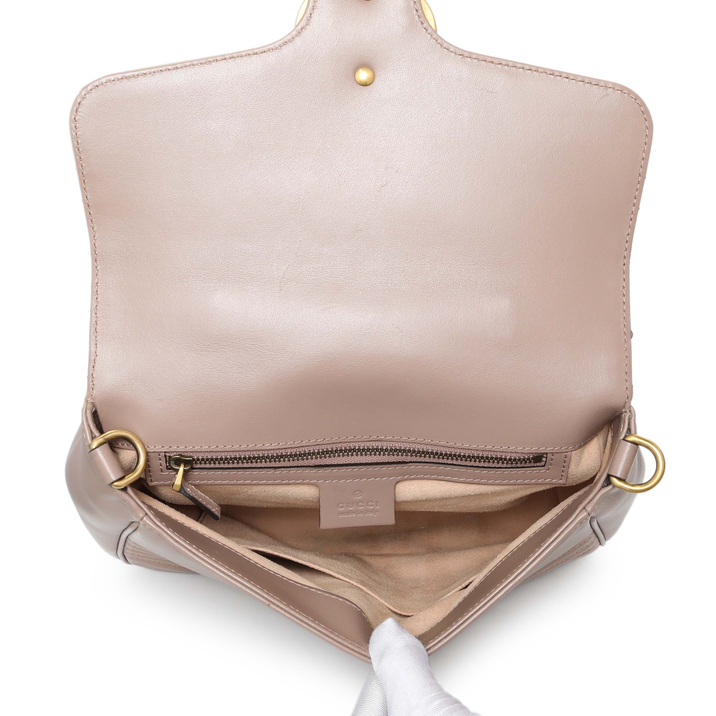 Gucci Porcelain Calfskin Matelasse Small GG Marmont Top Handle Shoulder Bag