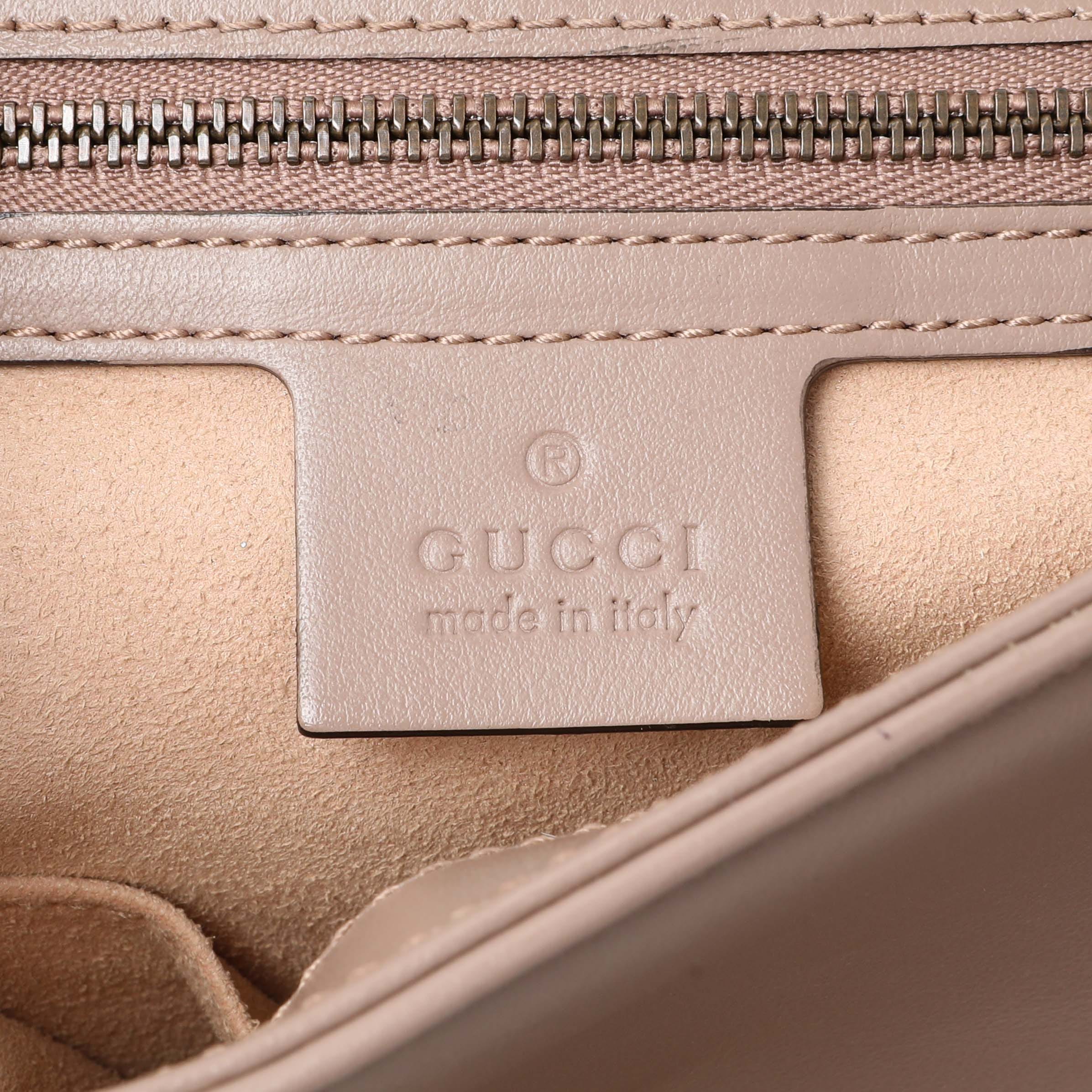 Gucci Porcelain Calfskin Matelasse Small GG Marmont Top Handle Shoulder Bag