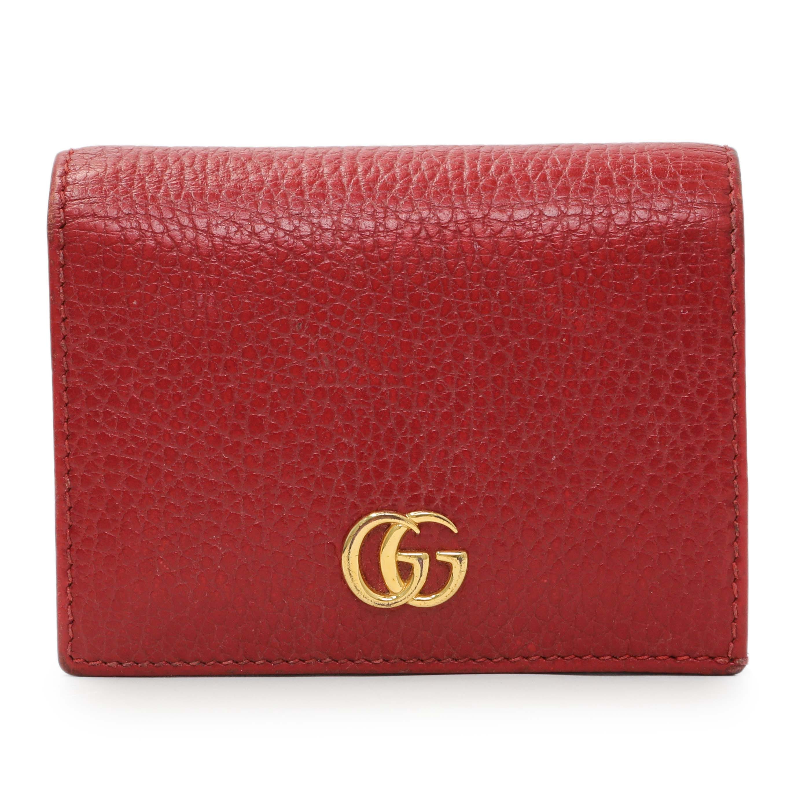 Gucci Red Pebbled Calfskin Marmont Card Wallet