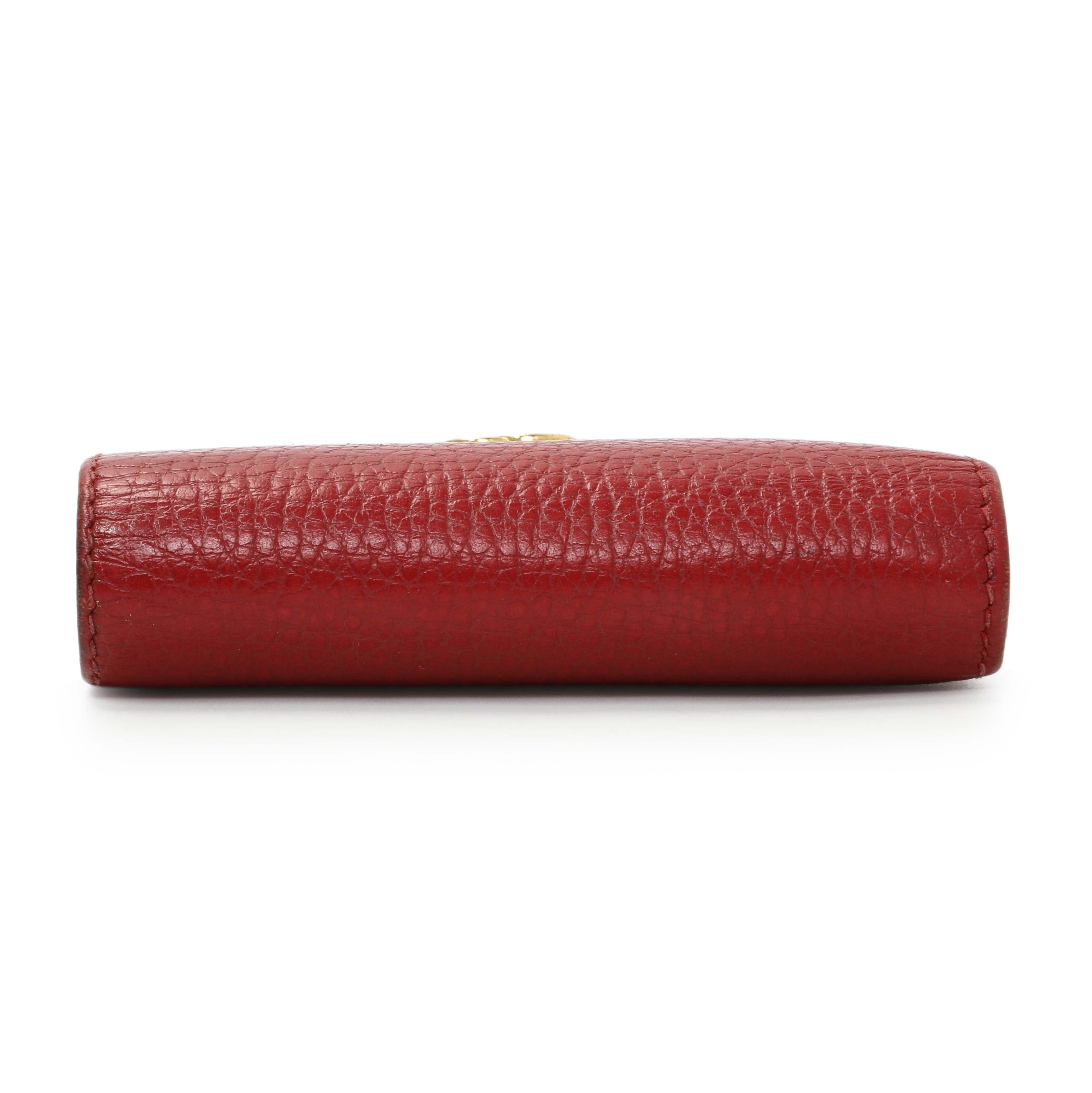 Gucci Red Pebbled Calfskin Marmont Card Wallet