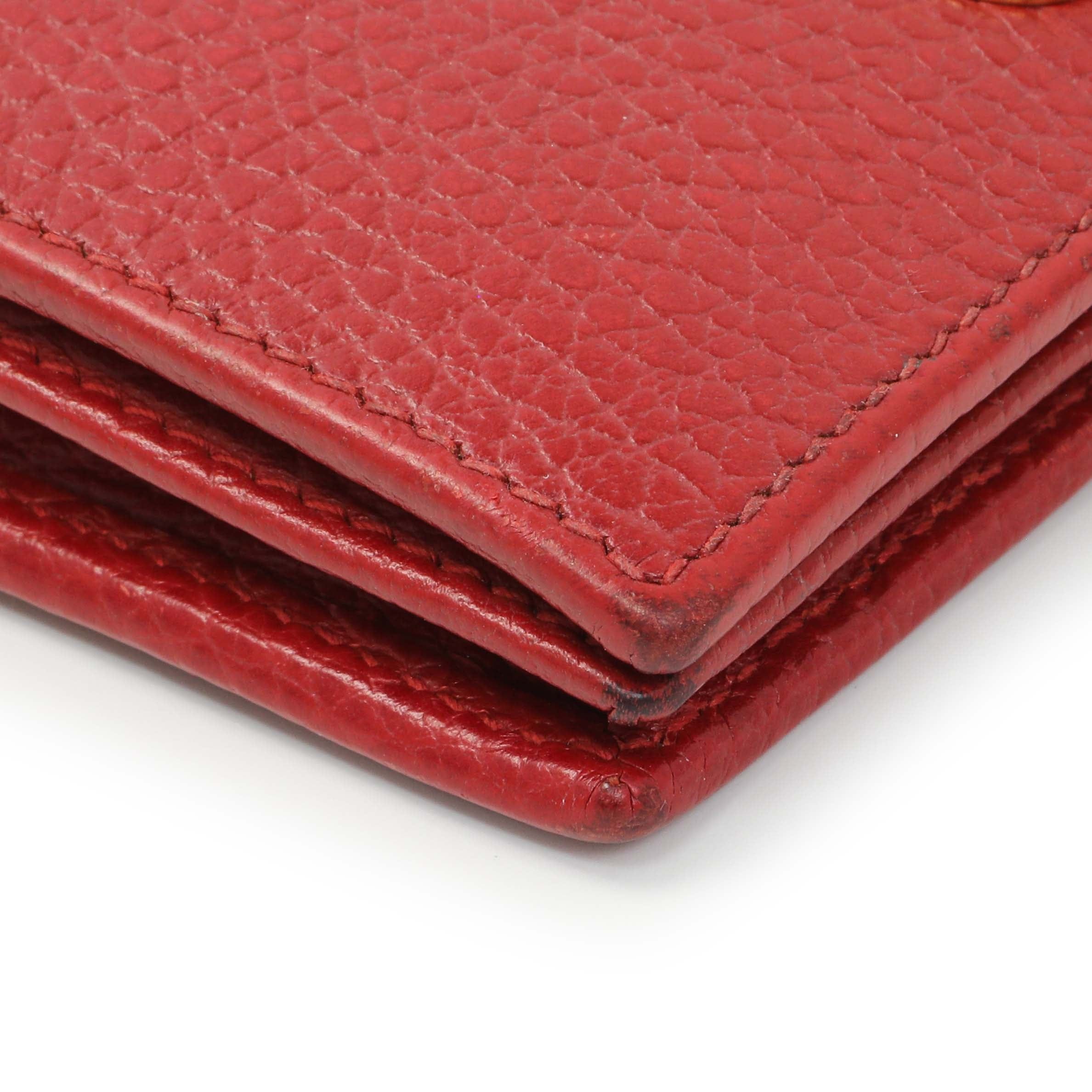 Gucci Red Pebbled Calfskin Marmont Card Wallet