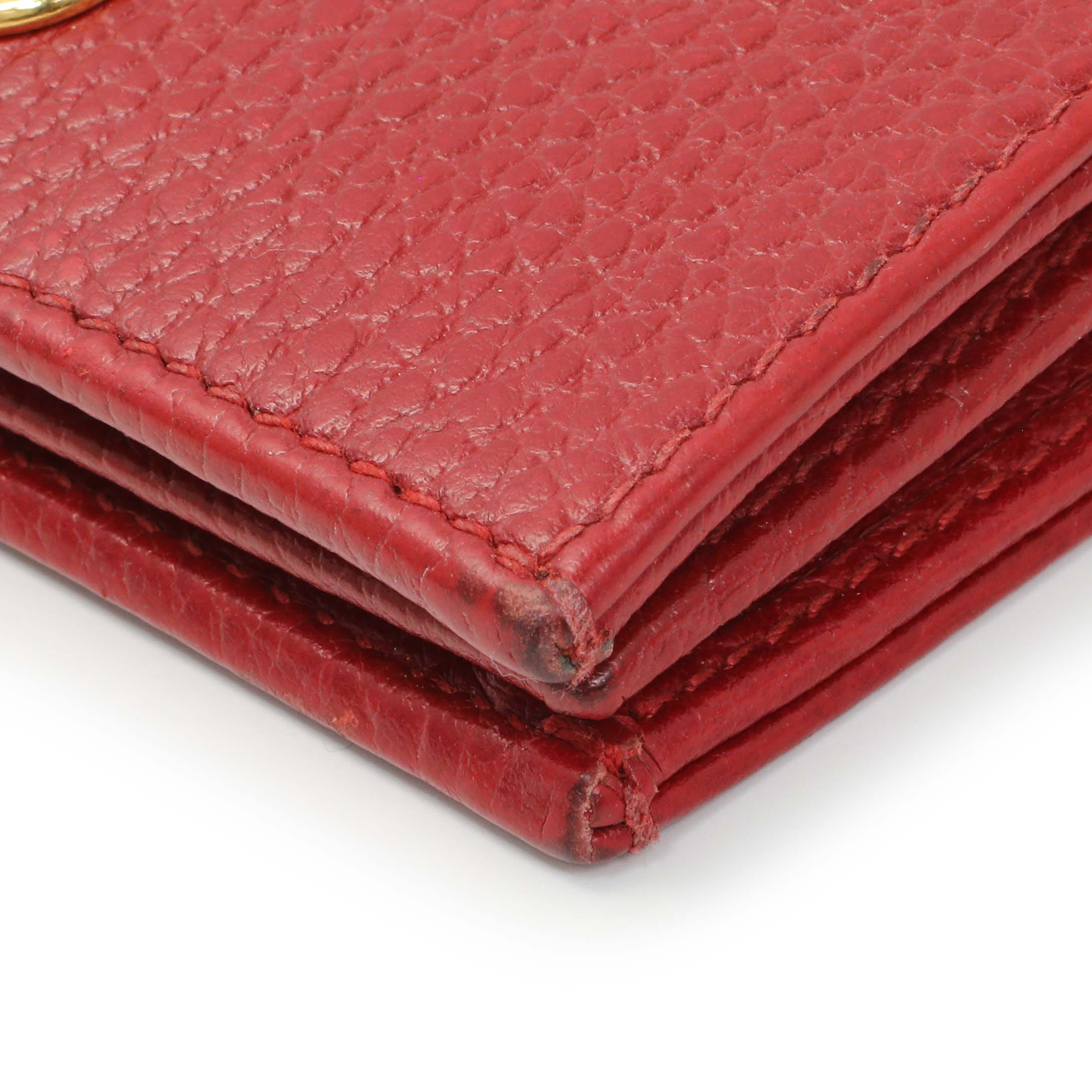Gucci Red Pebbled Calfskin Marmont Card Wallet