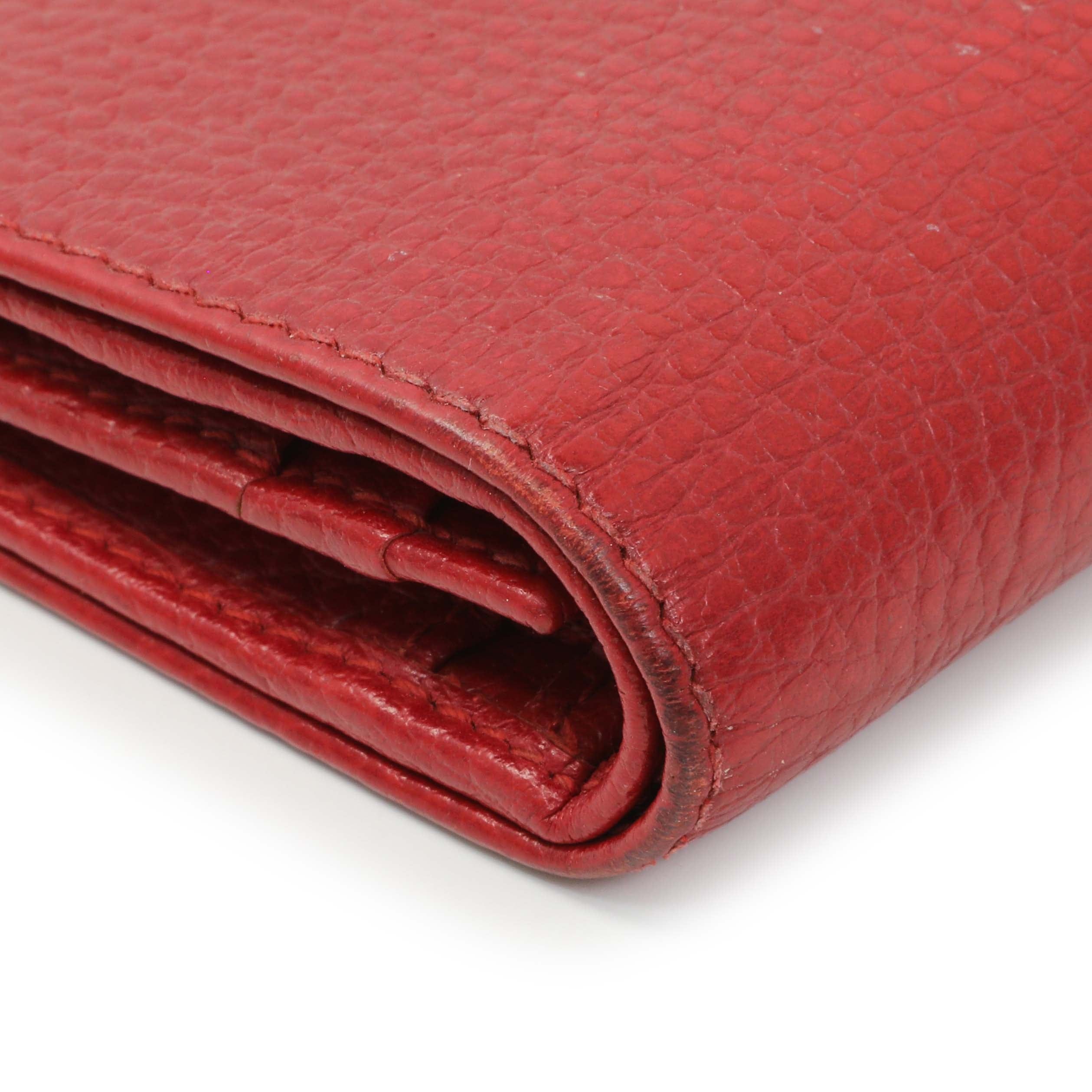Gucci Red Pebbled Calfskin Marmont Card Wallet