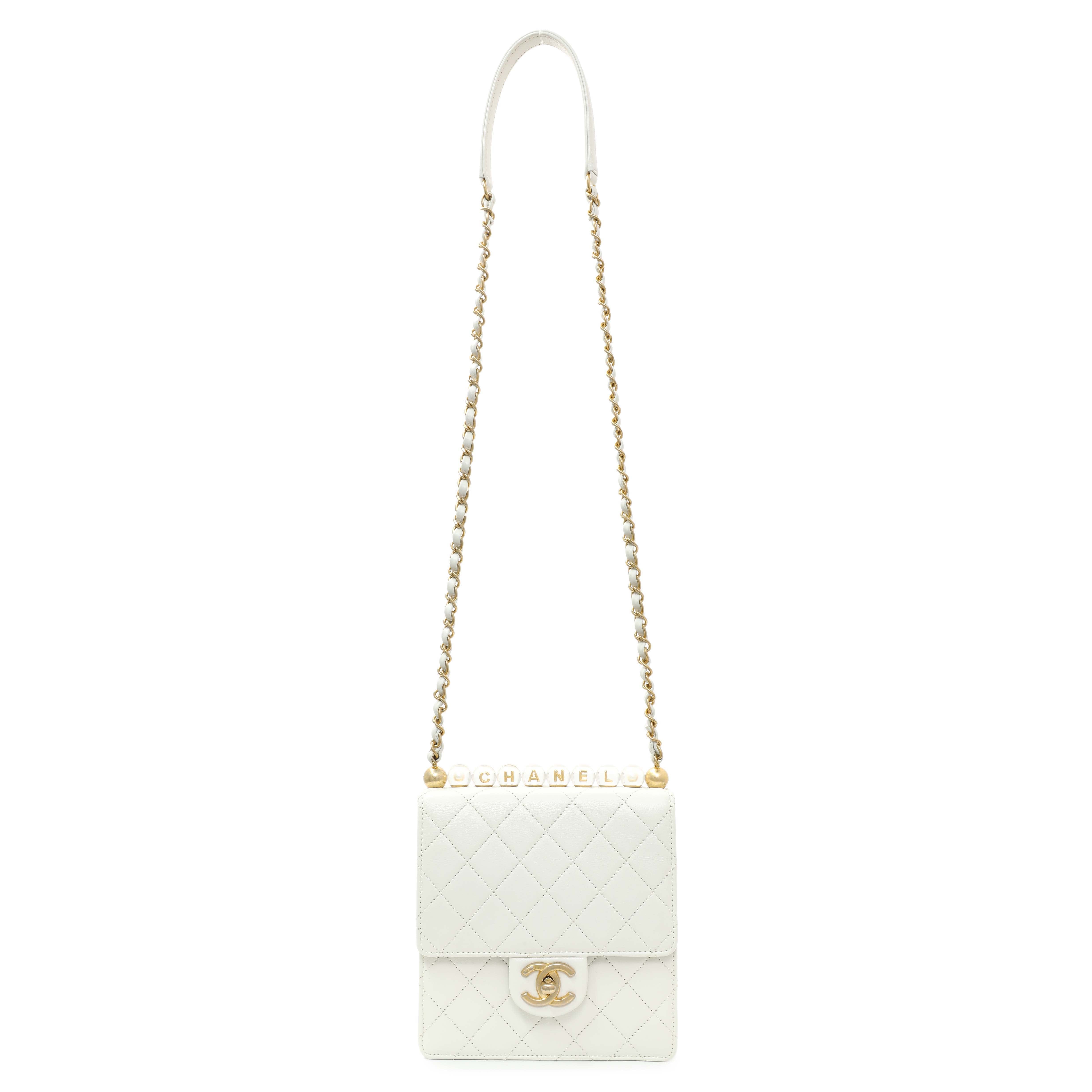 Chanel White Small Chic Pearls Flap Crossbody Bag