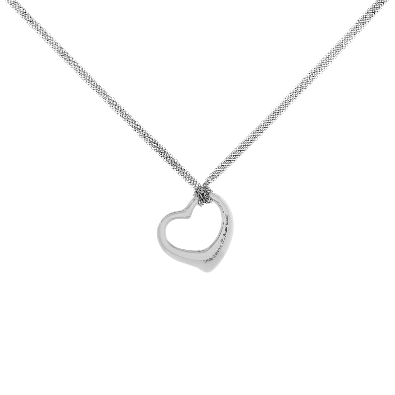 Tiffany & Co. Sterling Silver Open Heart Pendant w/ Mesh Necklace
