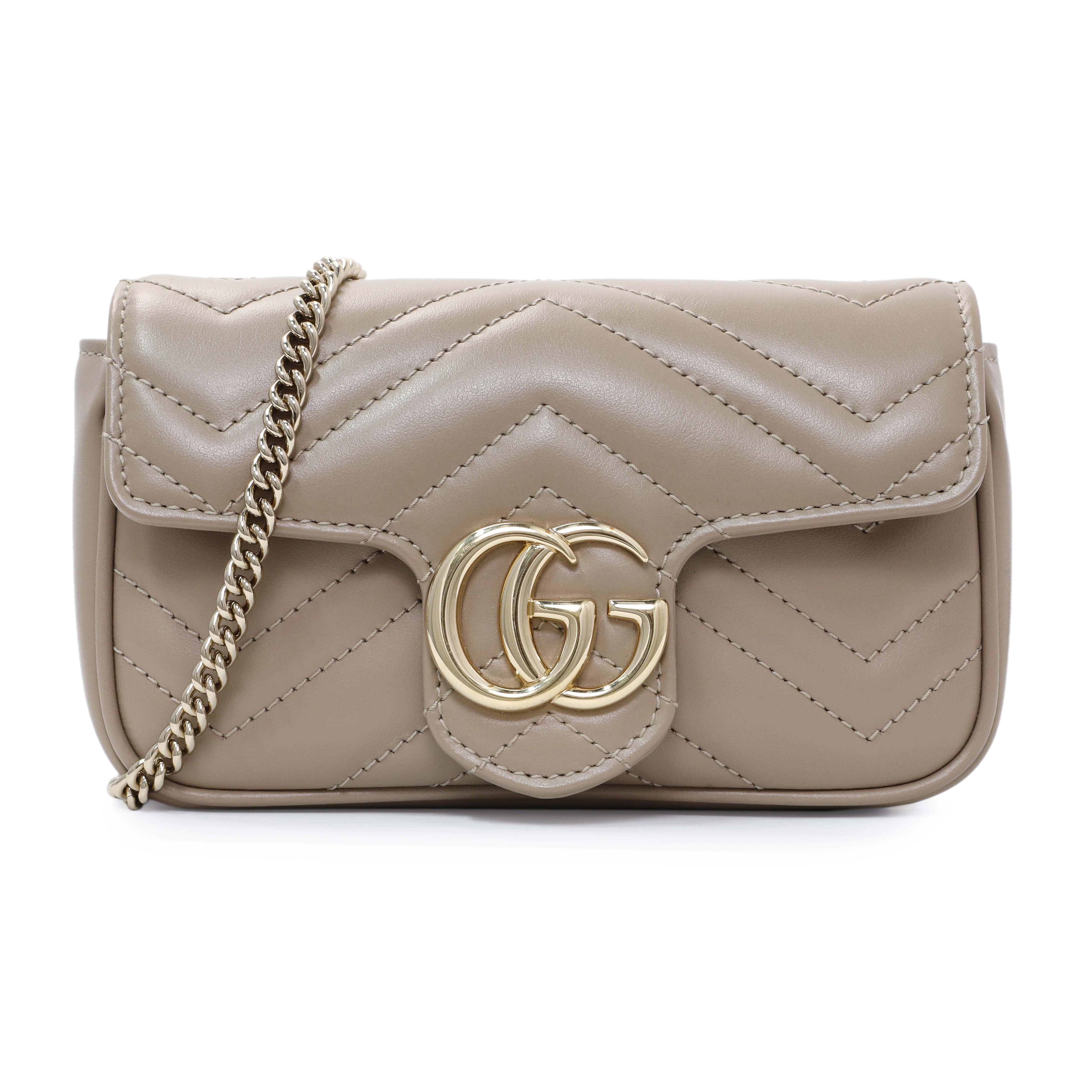 Gucci Beige Calfskin Matelasse Super Mini GG Marmont Shoulder Bag