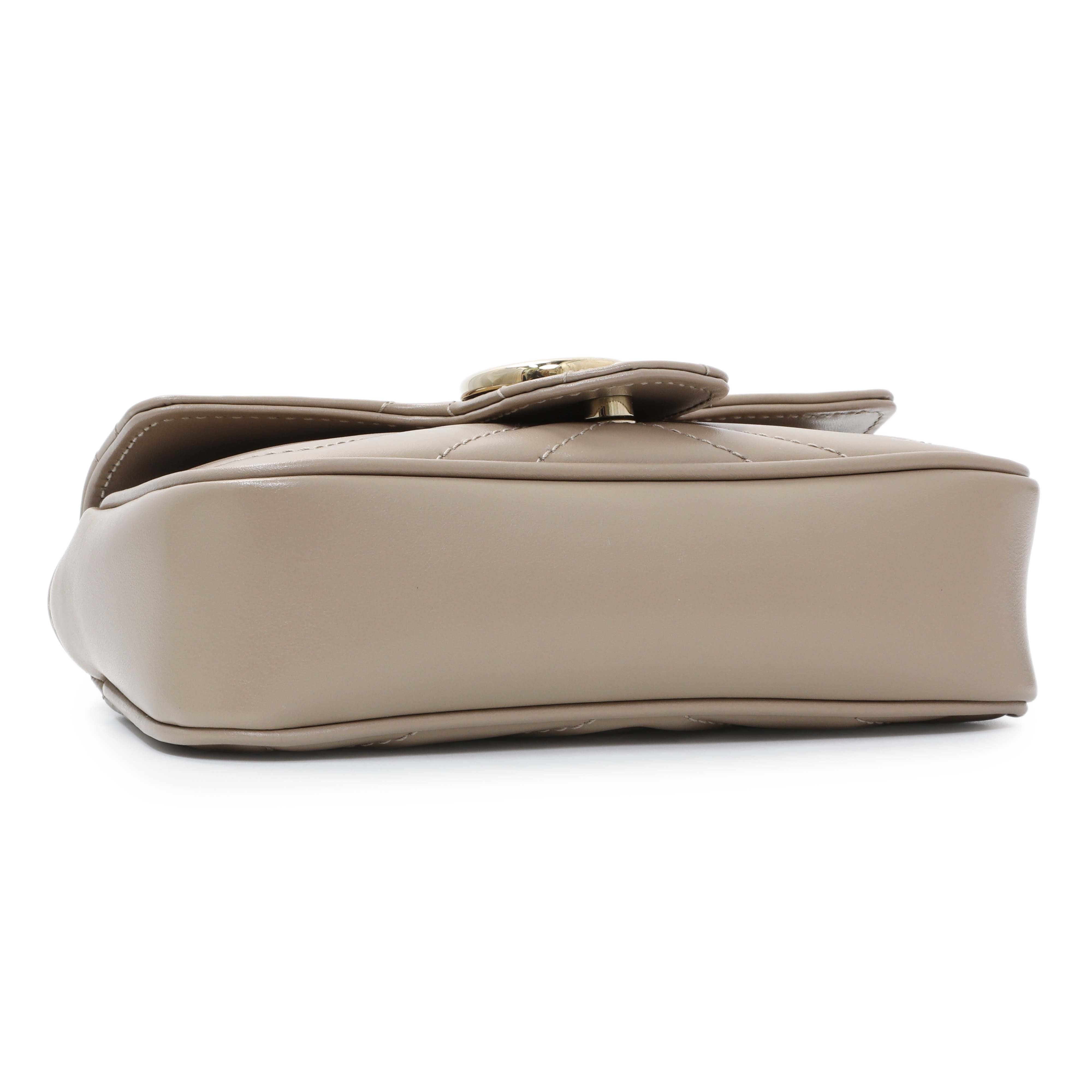 Gucci Beige Calfskin Matelasse Super Mini GG Marmont Shoulder Bag