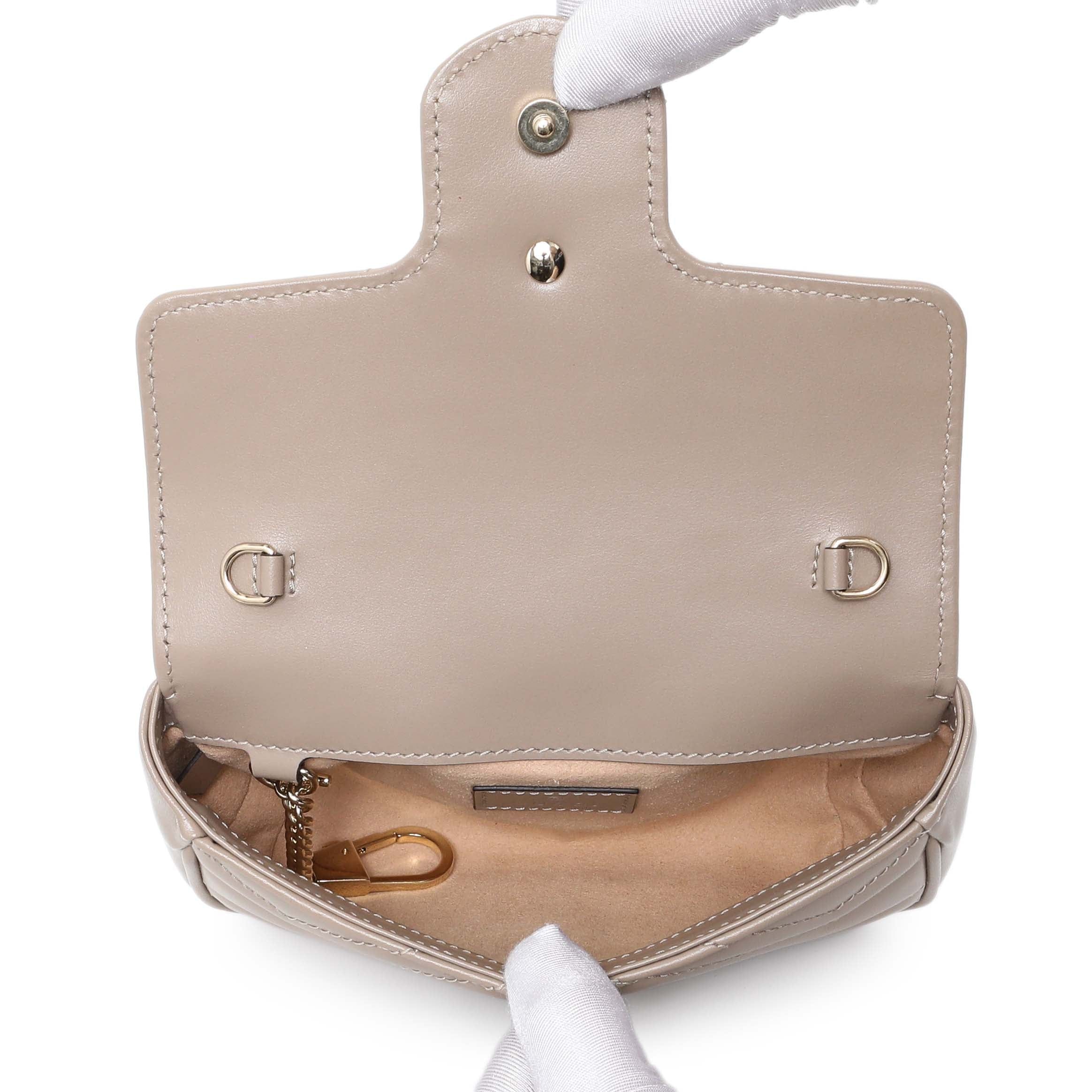 Gucci Beige Calfskin Matelasse Super Mini GG Marmont Shoulder Bag