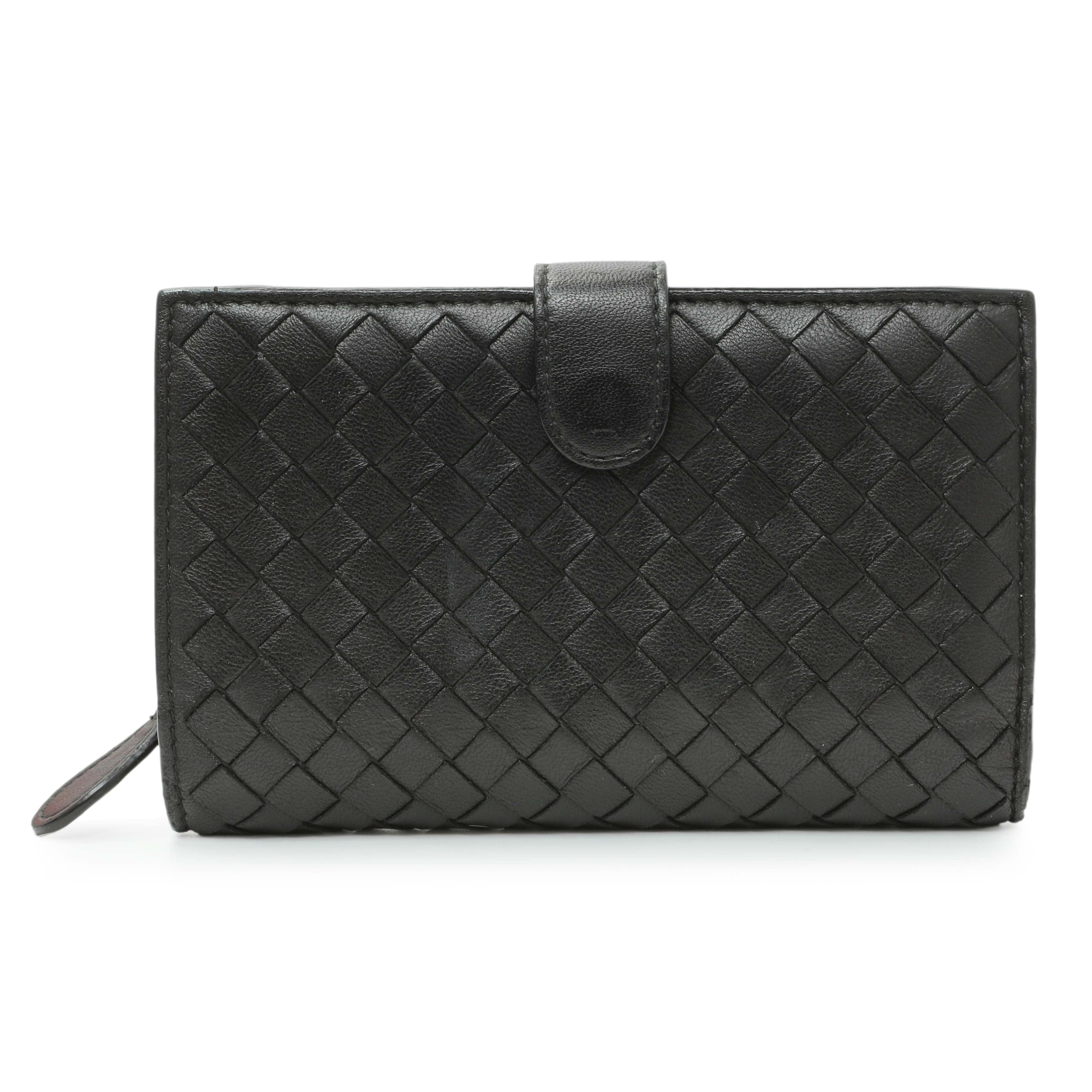 Bottega Veneta Black Intrecciato Bi-Fold Compact Wallet