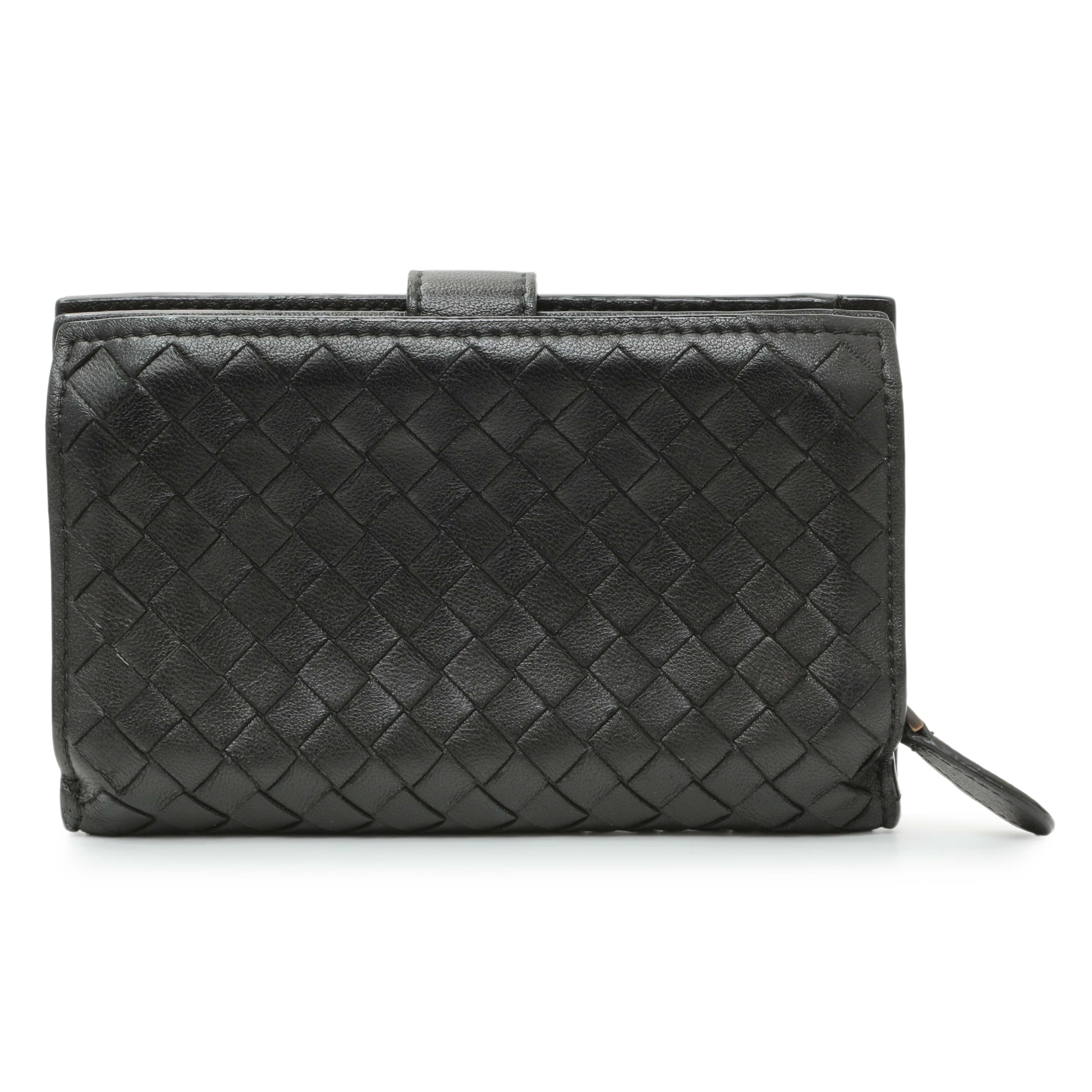 Bottega Veneta Black Intrecciato Bi-Fold Compact Wallet