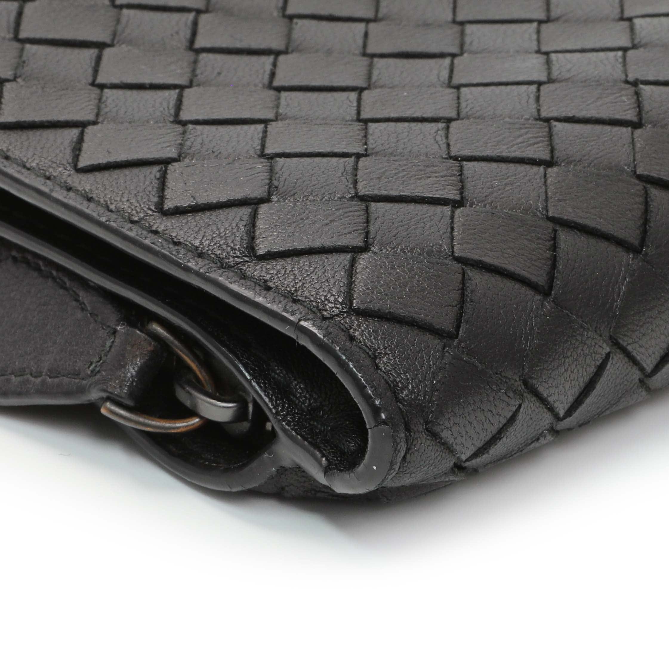 Bottega Veneta Black Intrecciato Bi-Fold Compact Wallet