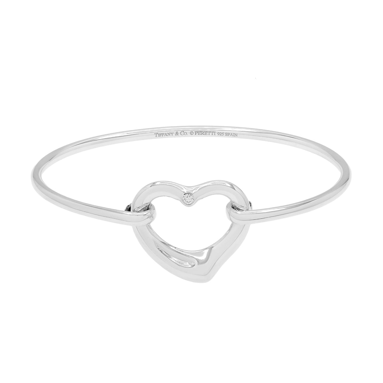 Tiffany & Co. Sterling Silver Diamond Elsa Peretti Open Heart Bangle