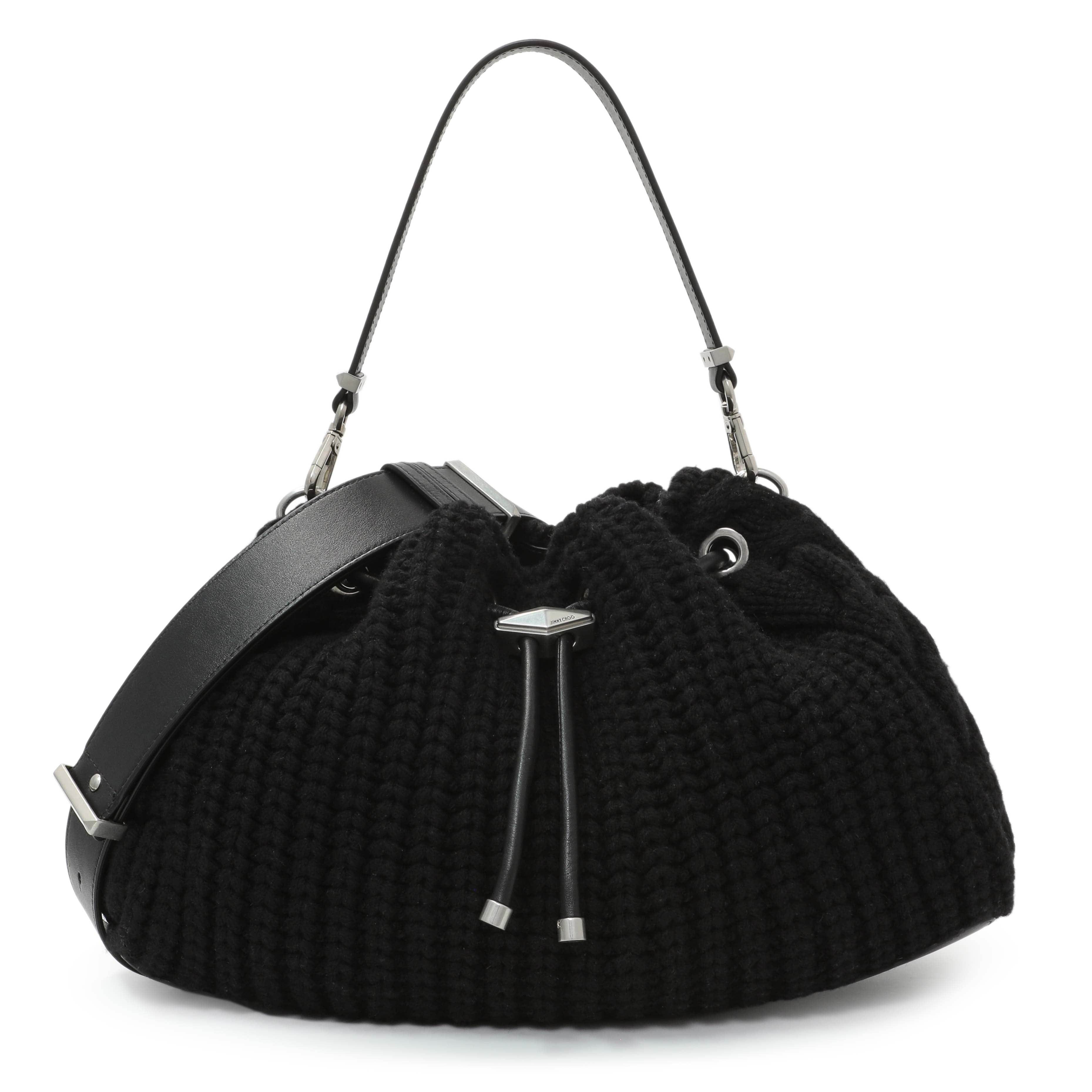 Jimmy Choo Black Knitted Medium Cinch Shoulder Bag