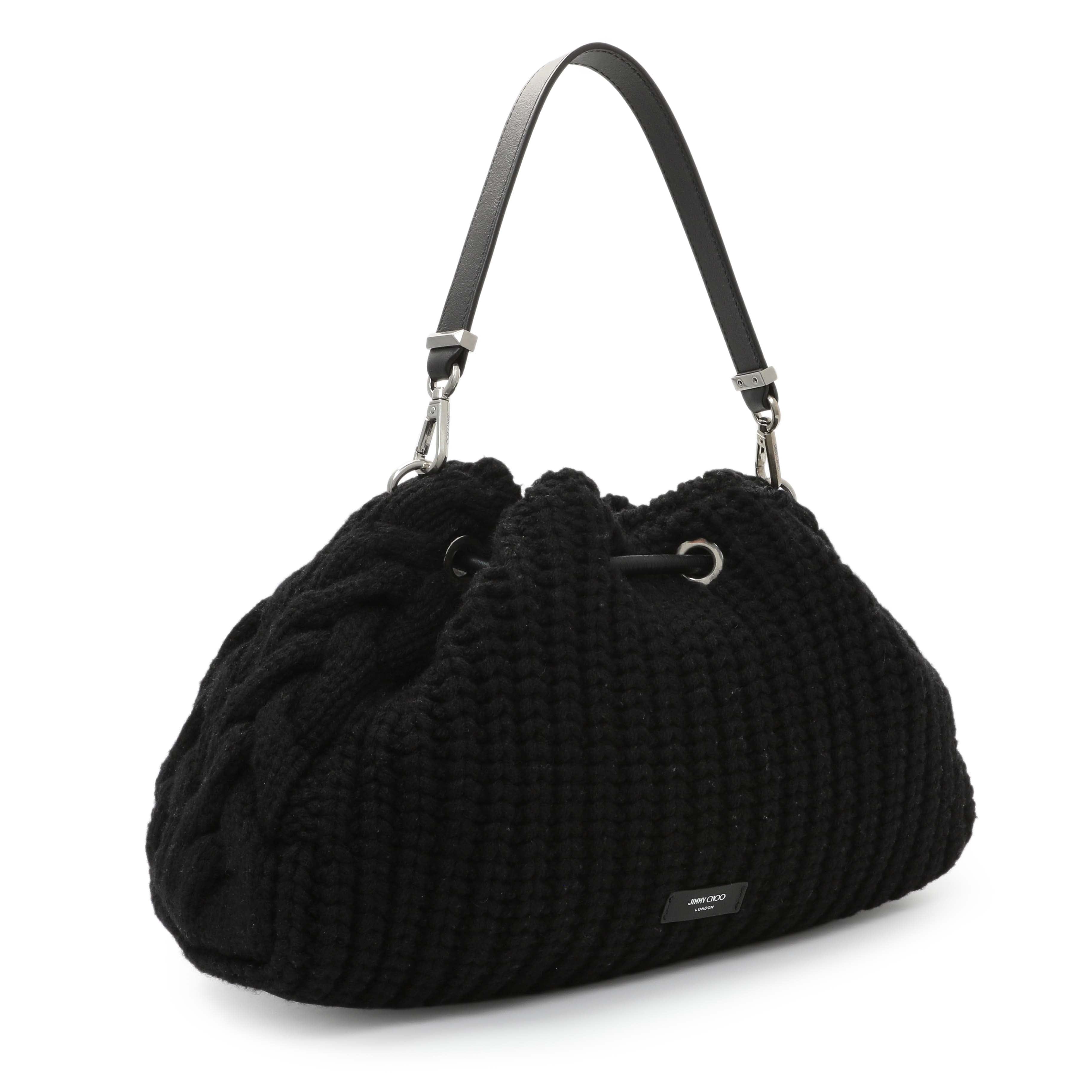 Jimmy Choo Black Knitted Medium Cinch Shoulder Bag