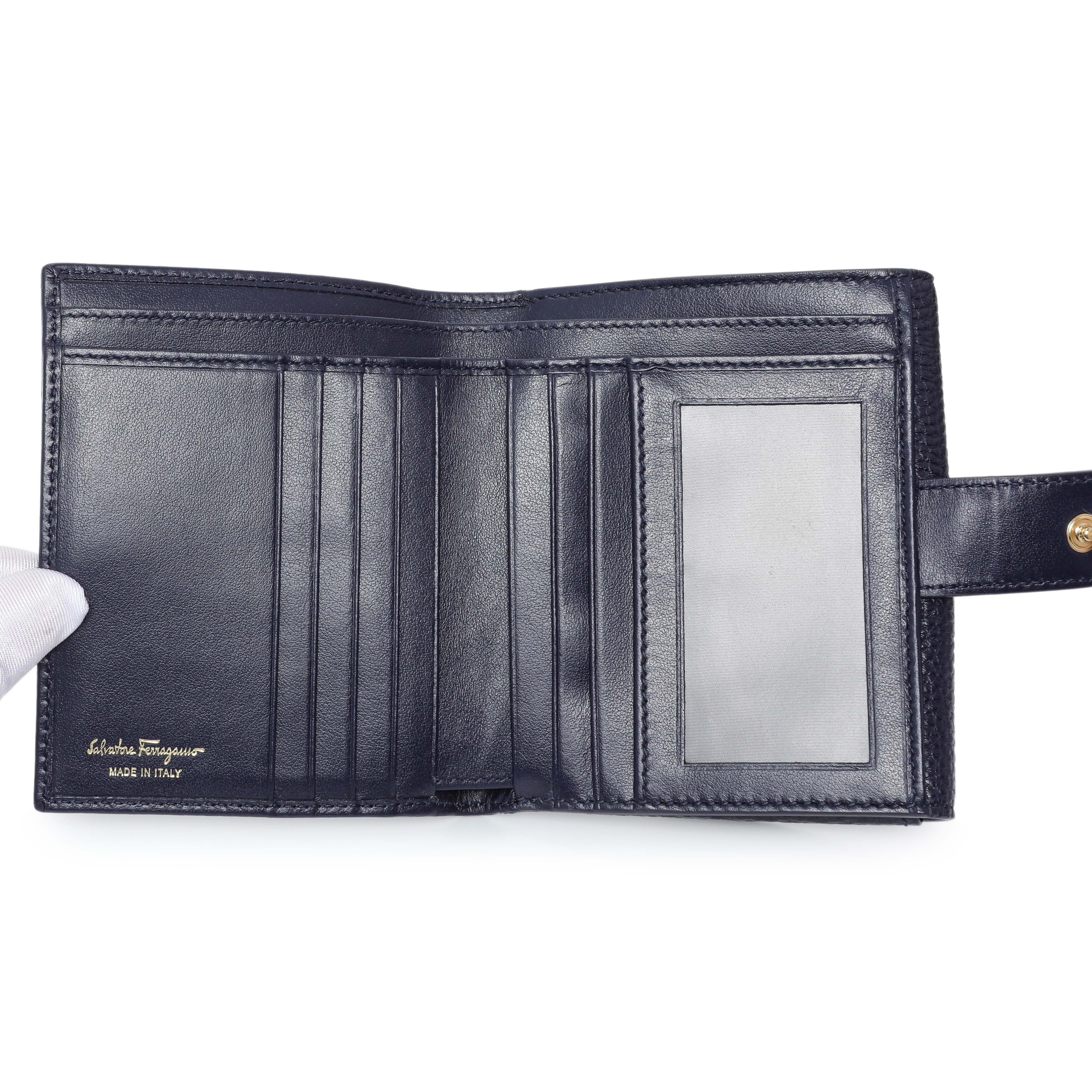 Salvatore Ferragamo Blue Calfskin Compact Wallet