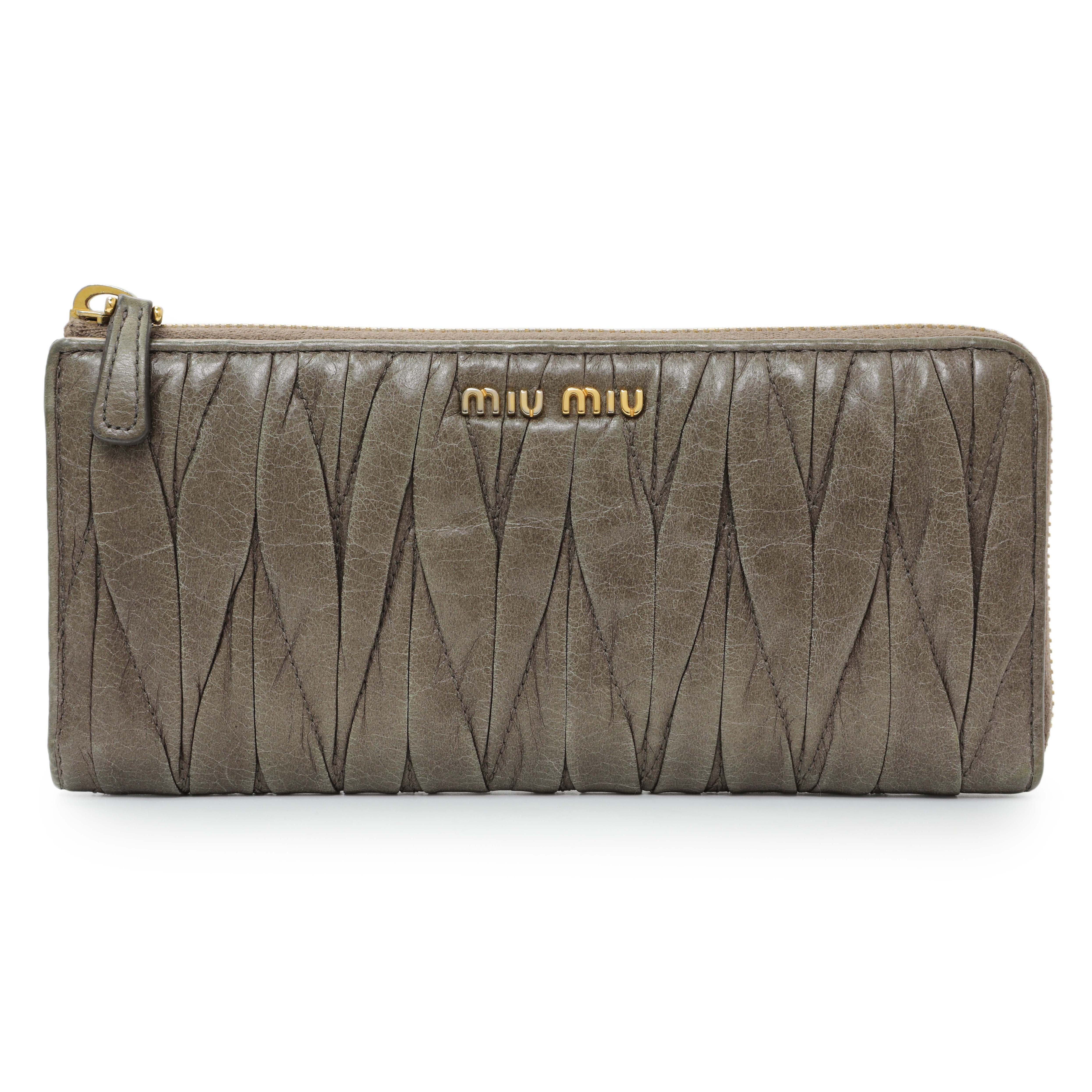 Miu Miu Grey Nappa Matelasse Zip Wallet