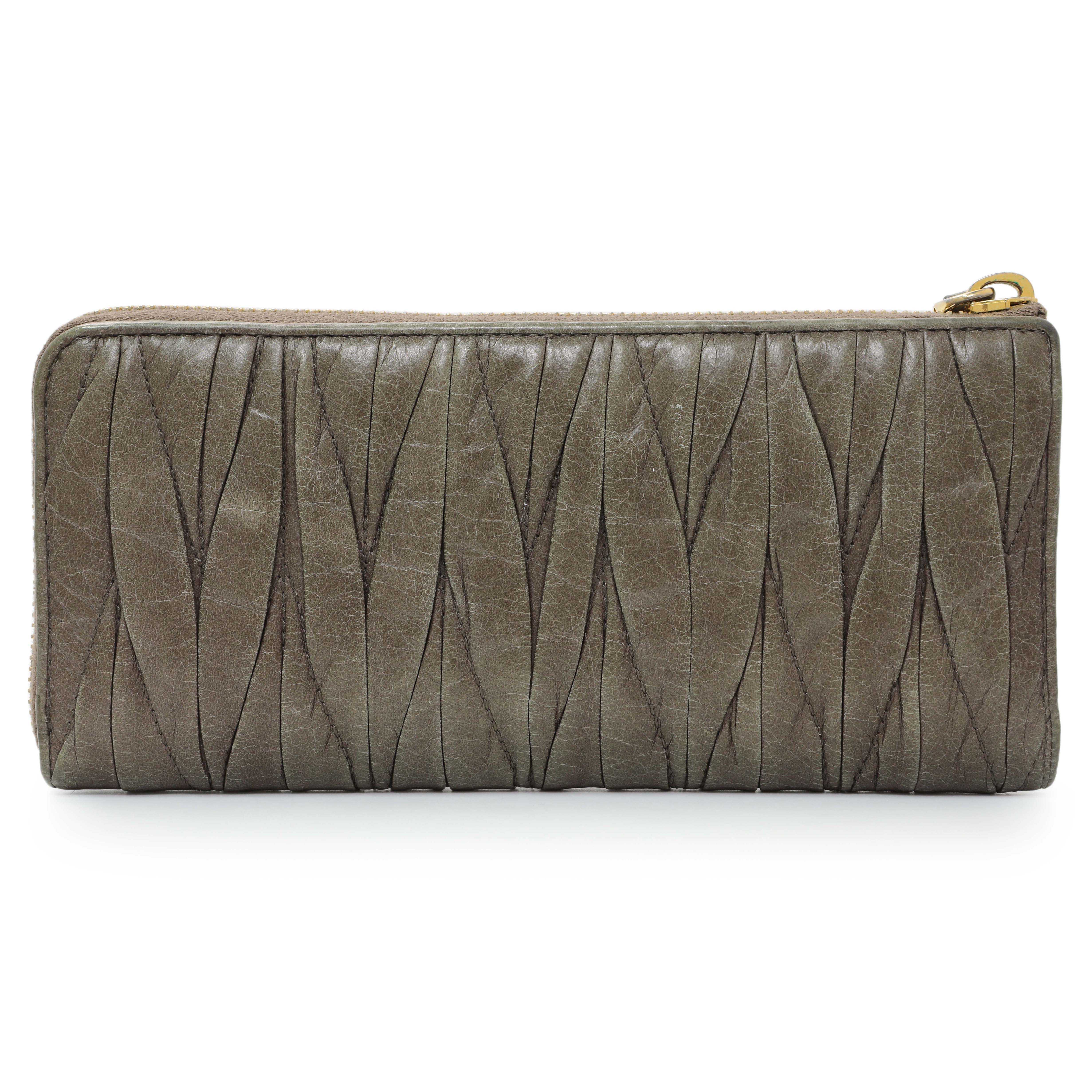 Miu Miu Grey Nappa Matelasse Zip Wallet