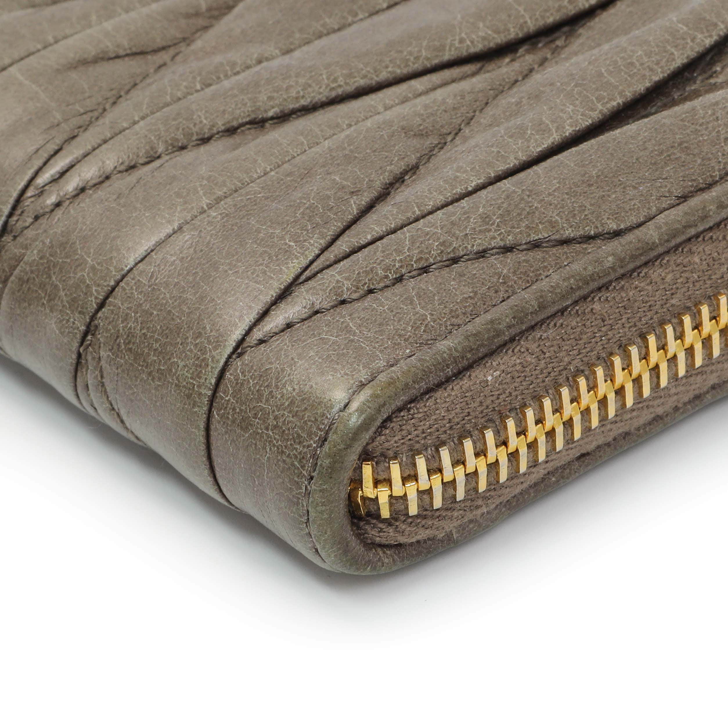 Miu Miu Grey Nappa Matelasse Zip Wallet