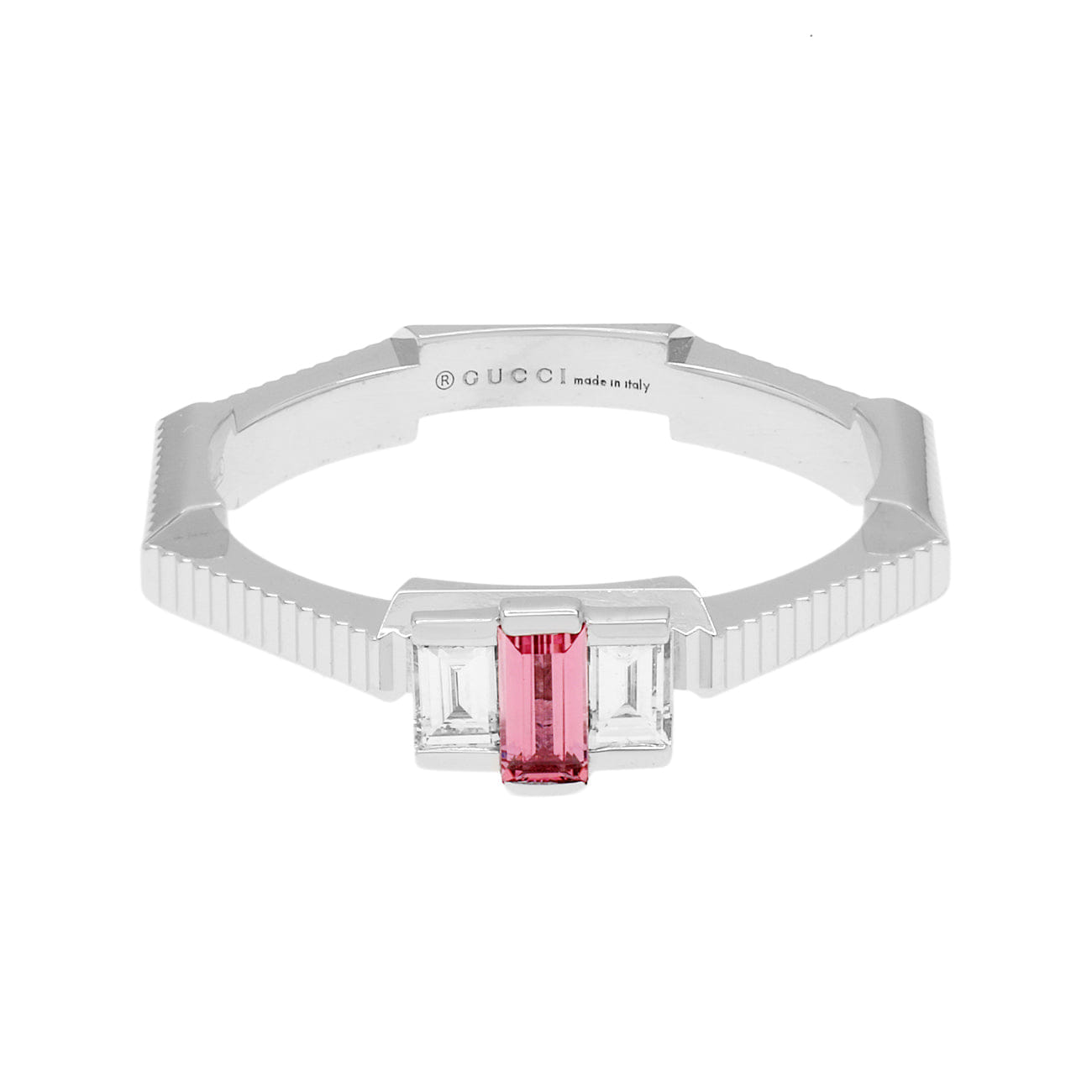 Gucci 18K White Gold Rubellite Diamond Link to Love Ring