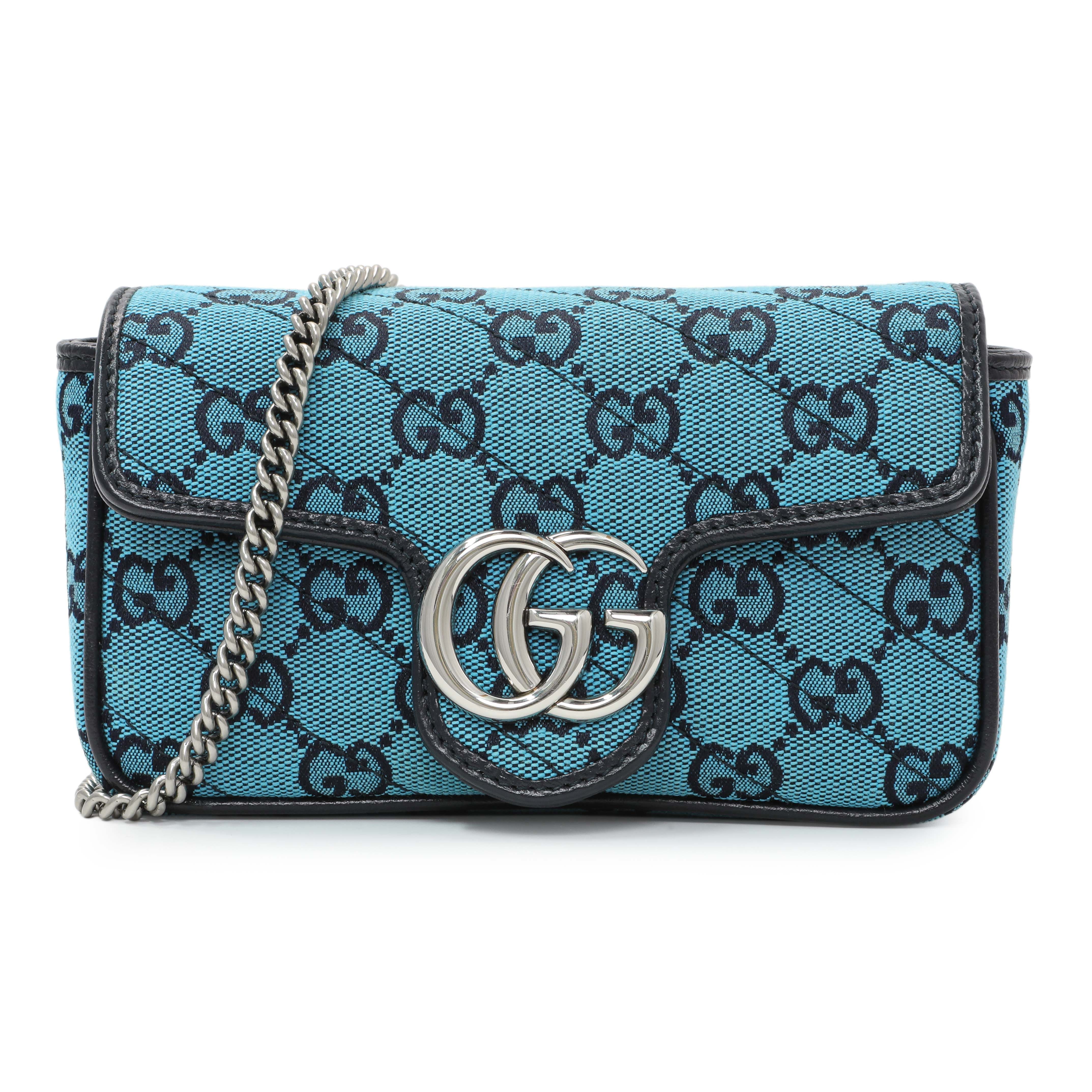 Gucci Blue Monogram Matelasse Diagonal Super Mini GG Marmont Shoulder Bag
