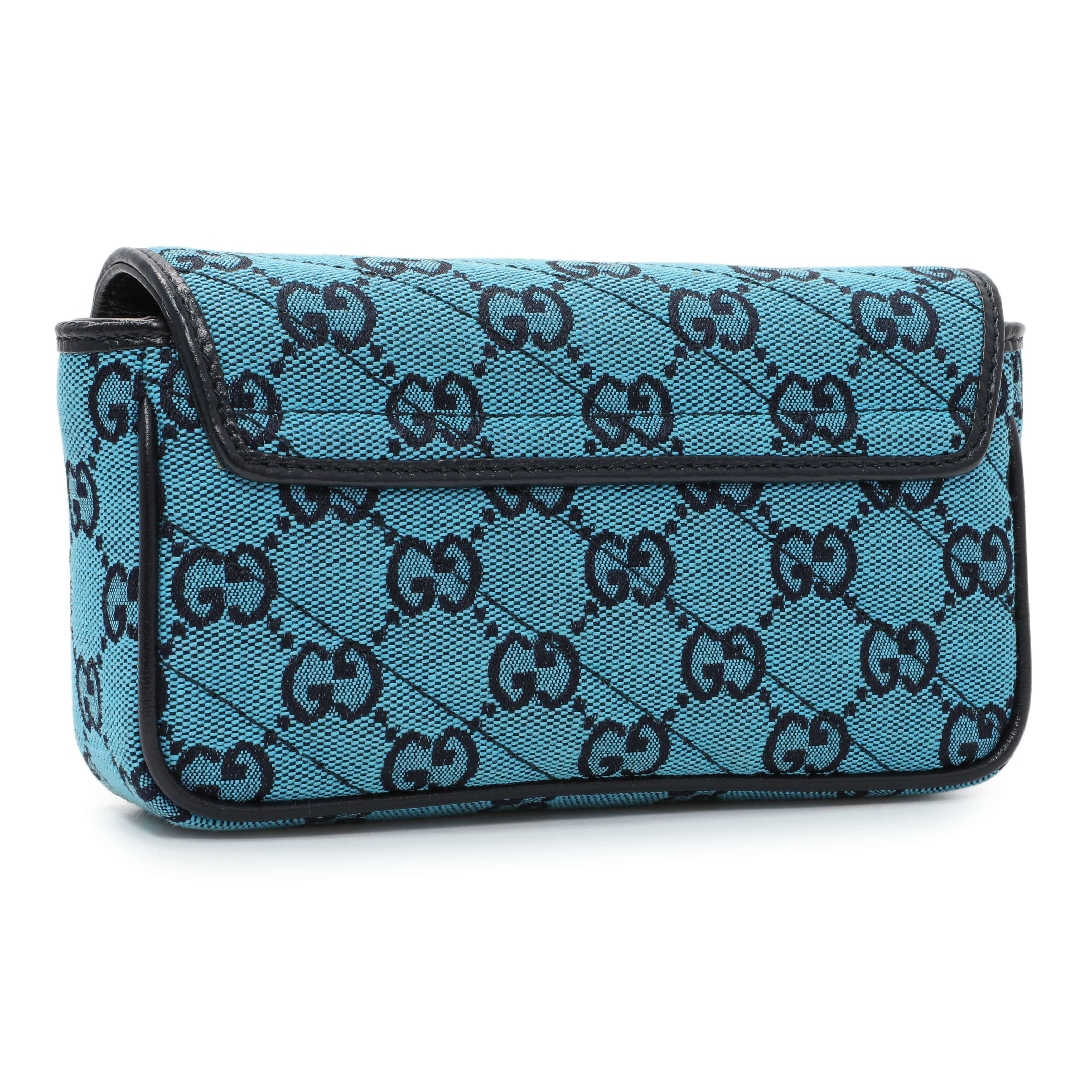 Gucci Blue Monogram Matelasse Diagonal Super Mini GG Marmont Shoulder Bag