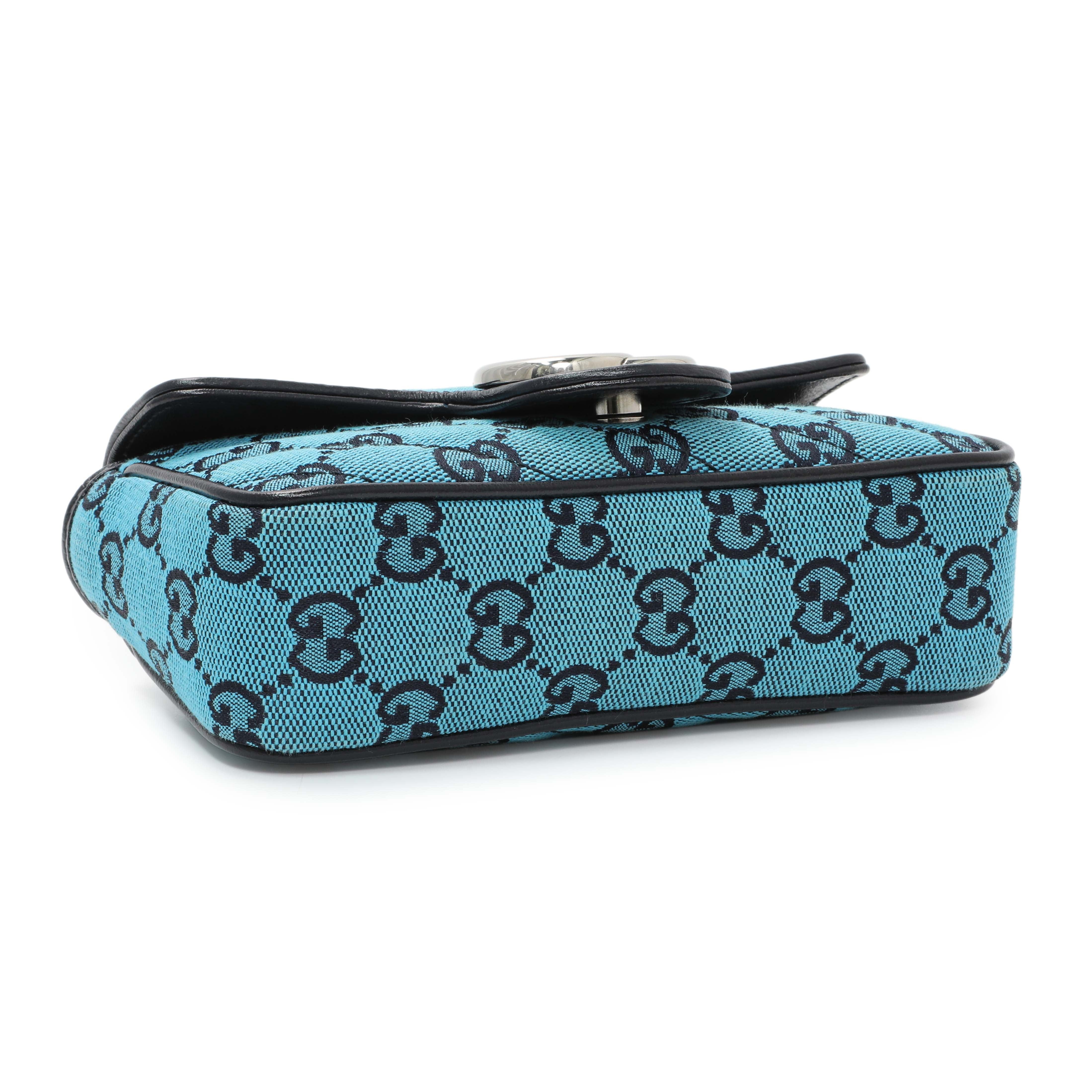 Gucci Blue Monogram Matelasse Diagonal Super Mini GG Marmont Shoulder Bag