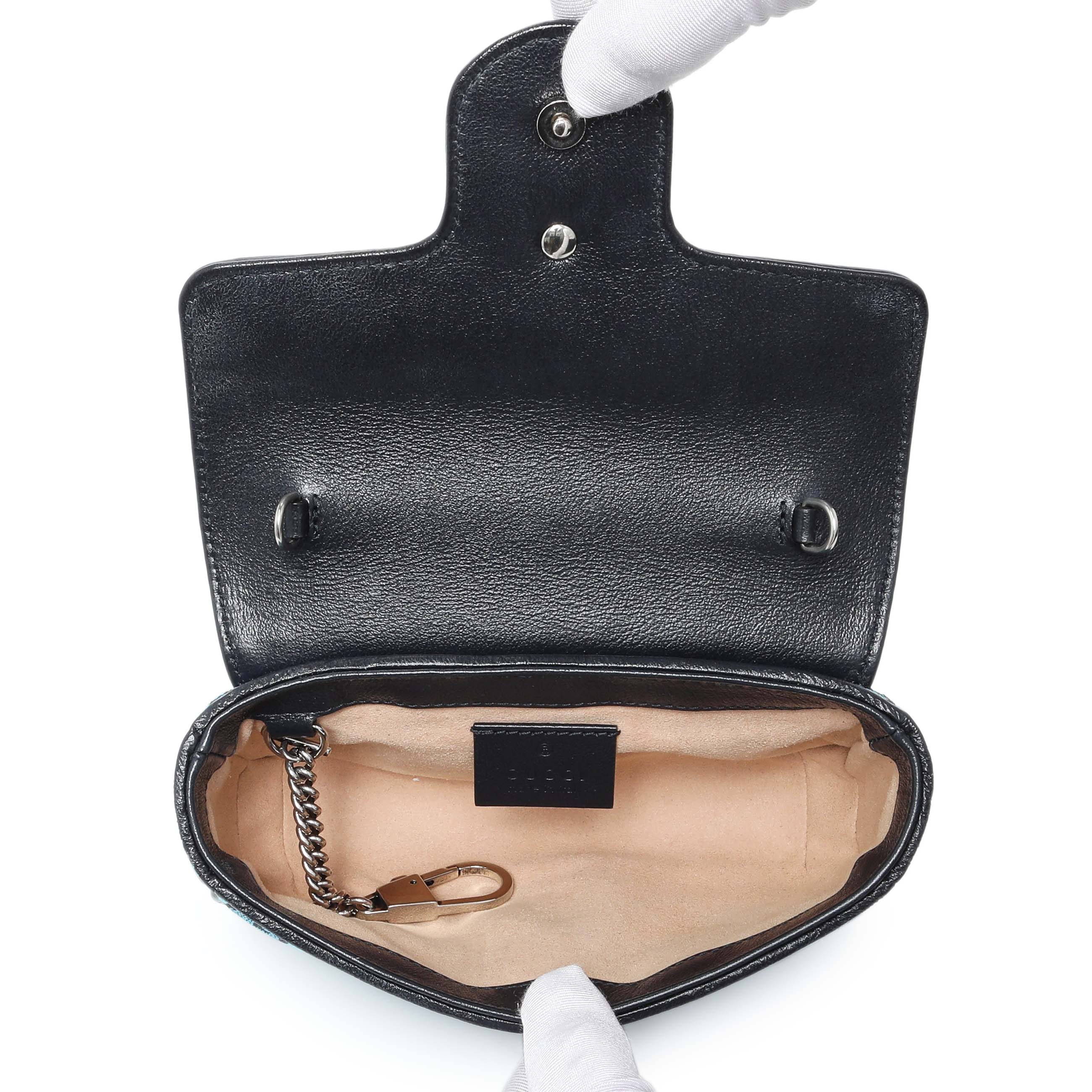 Gucci Blue Monogram Matelasse Diagonal Super Mini GG Marmont Shoulder Bag