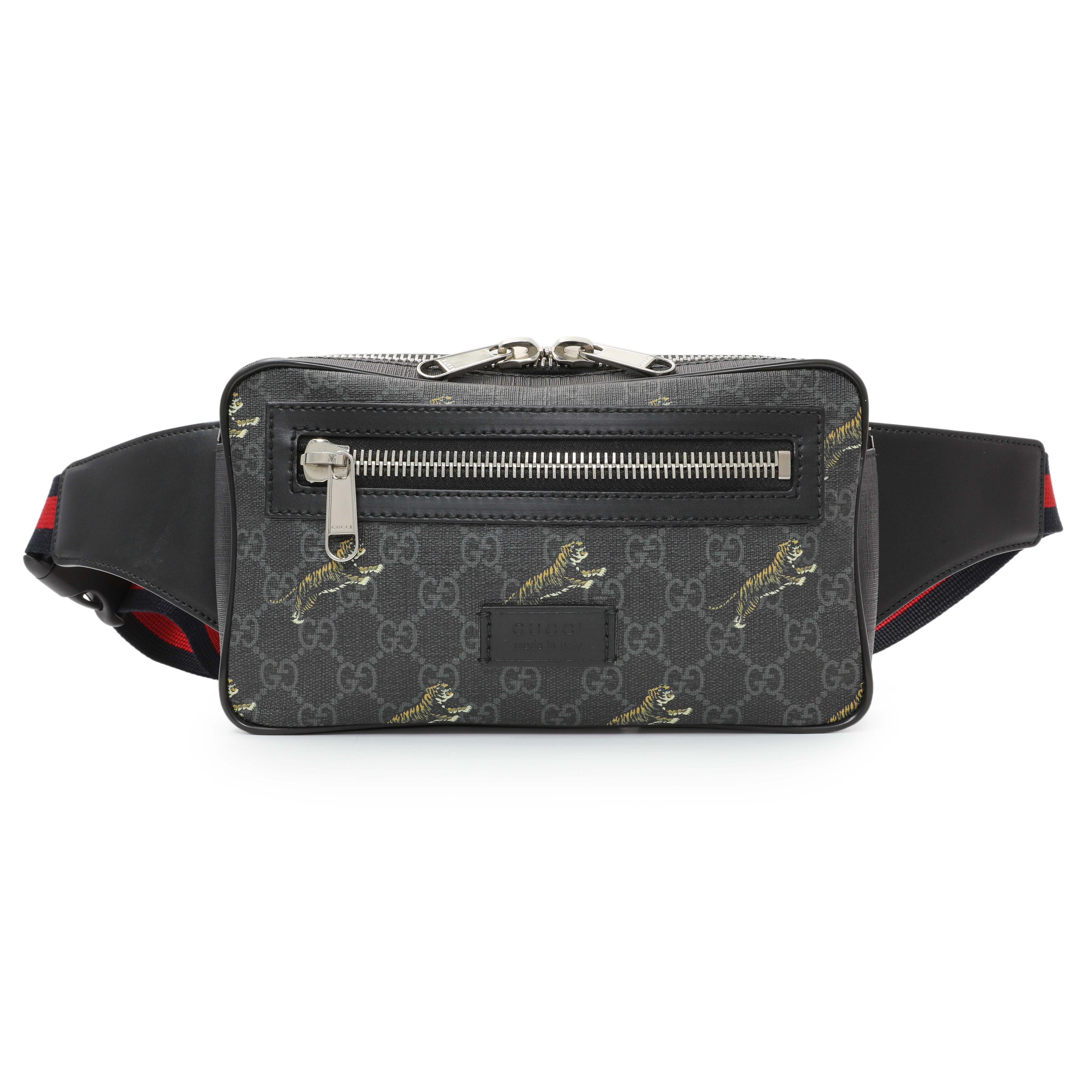 Gucci Black GG Supreme Tigers Belt Bag