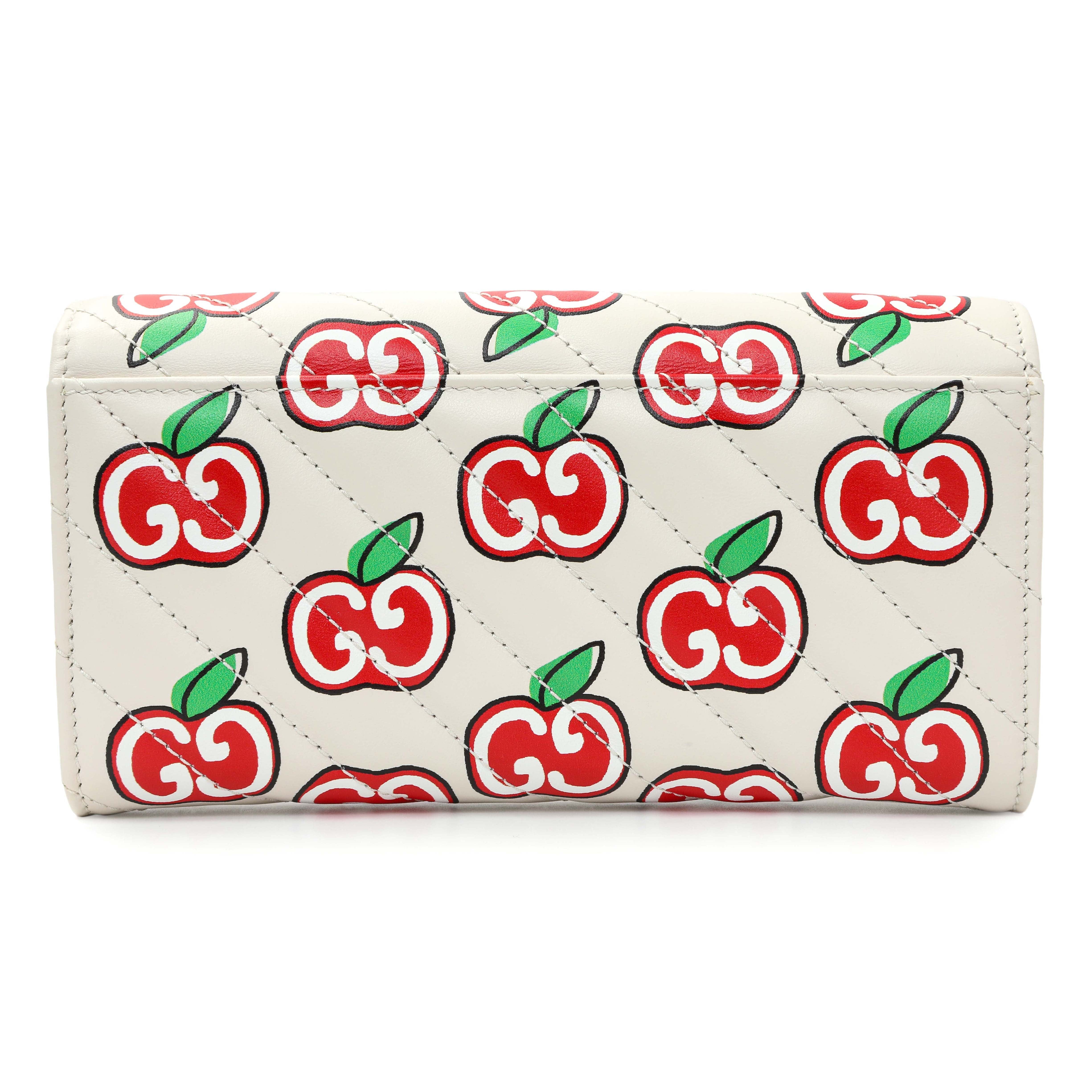 Gucci Ivory Calfskin Monogram Matelasse Diagonal GG Apple Marmont Continental Wallet