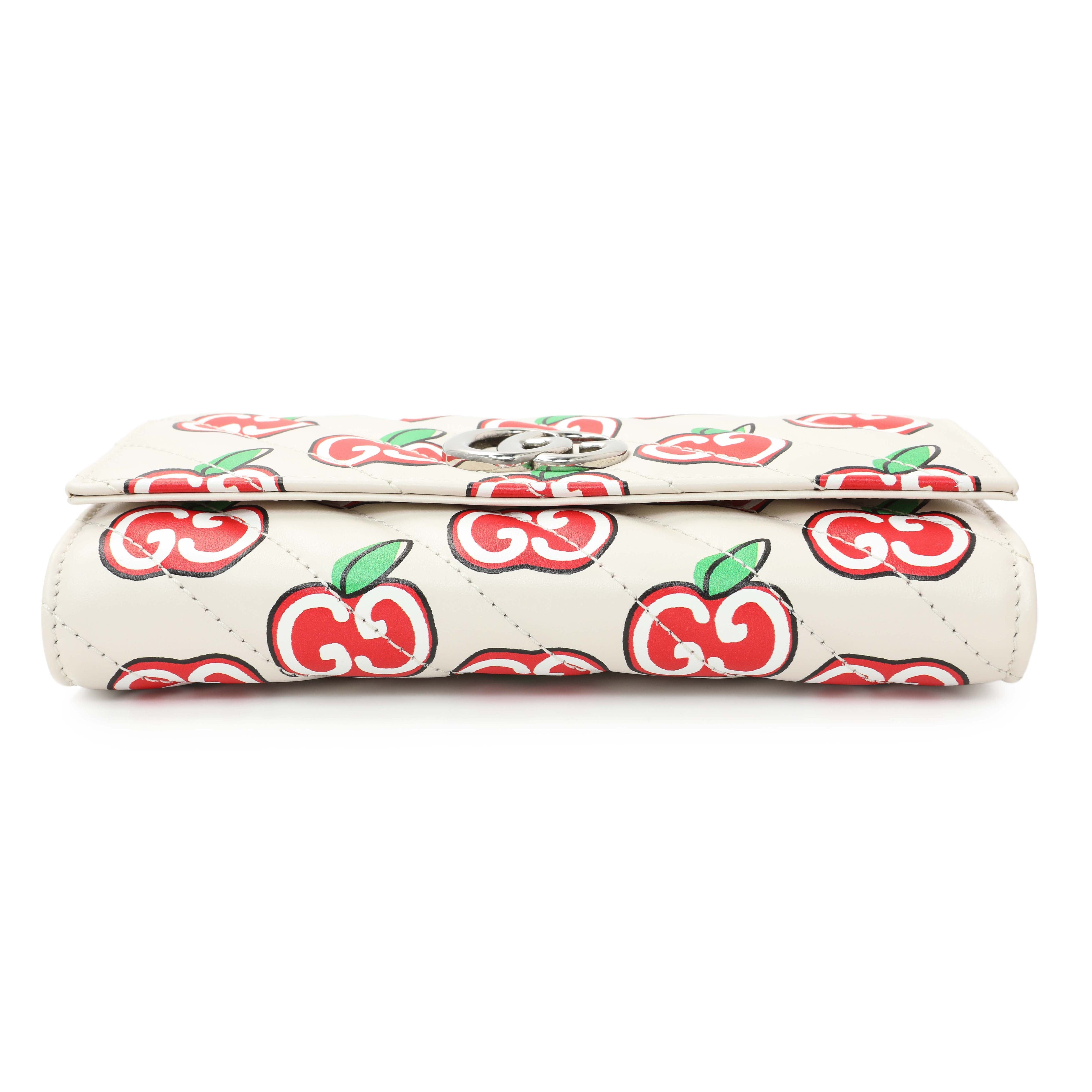 Gucci Ivory Calfskin Monogram Matelasse Diagonal GG Apple Marmont Continental Wallet