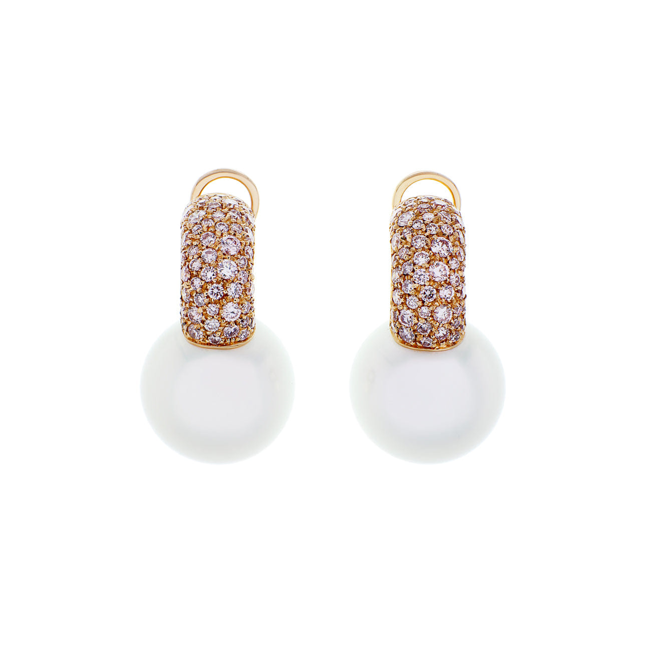 Mikimoto 18K Rose Gold South Sea Pearl Pink Diamond Earrings
