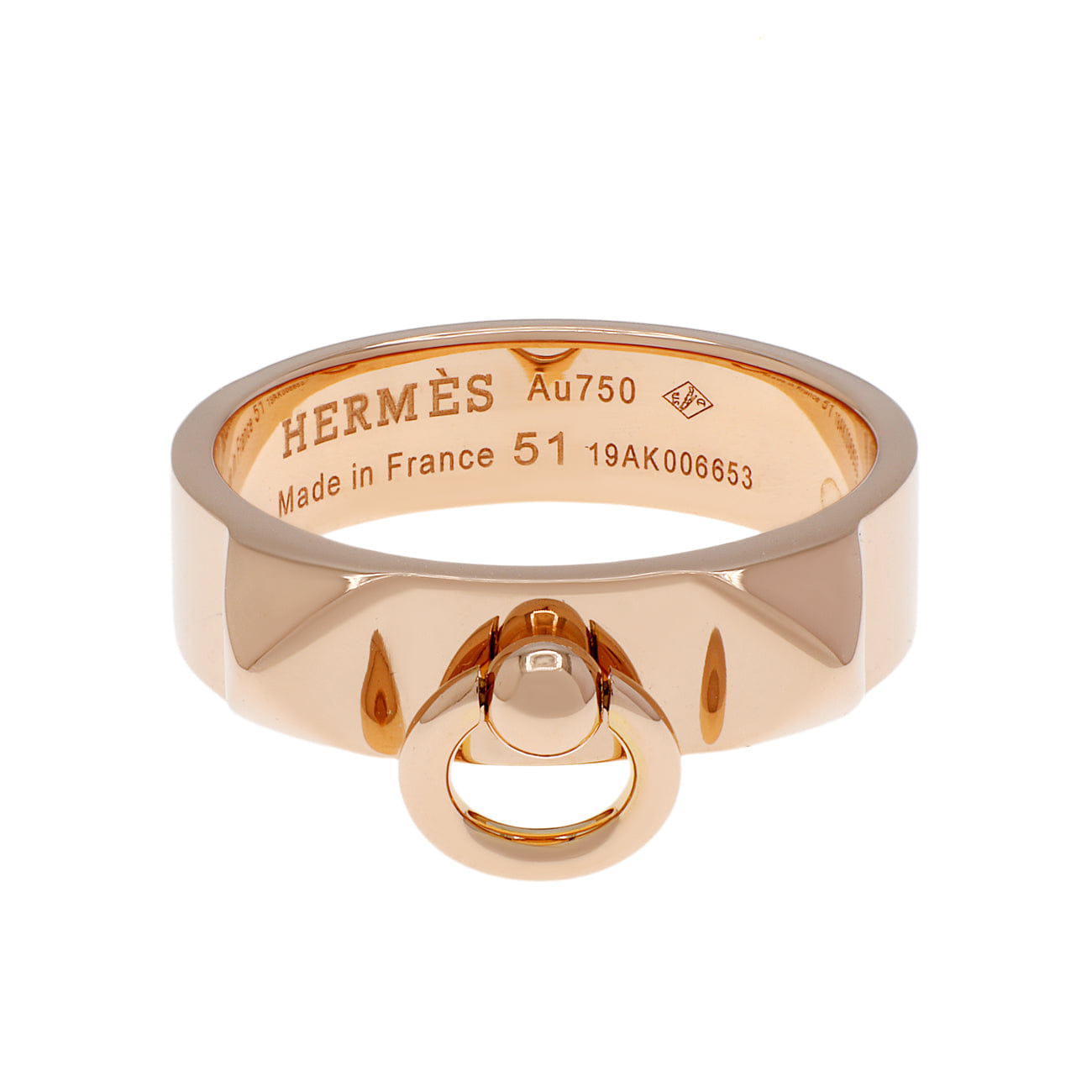 Hermes 18K Rose Gold PM Collier De Chien Ring