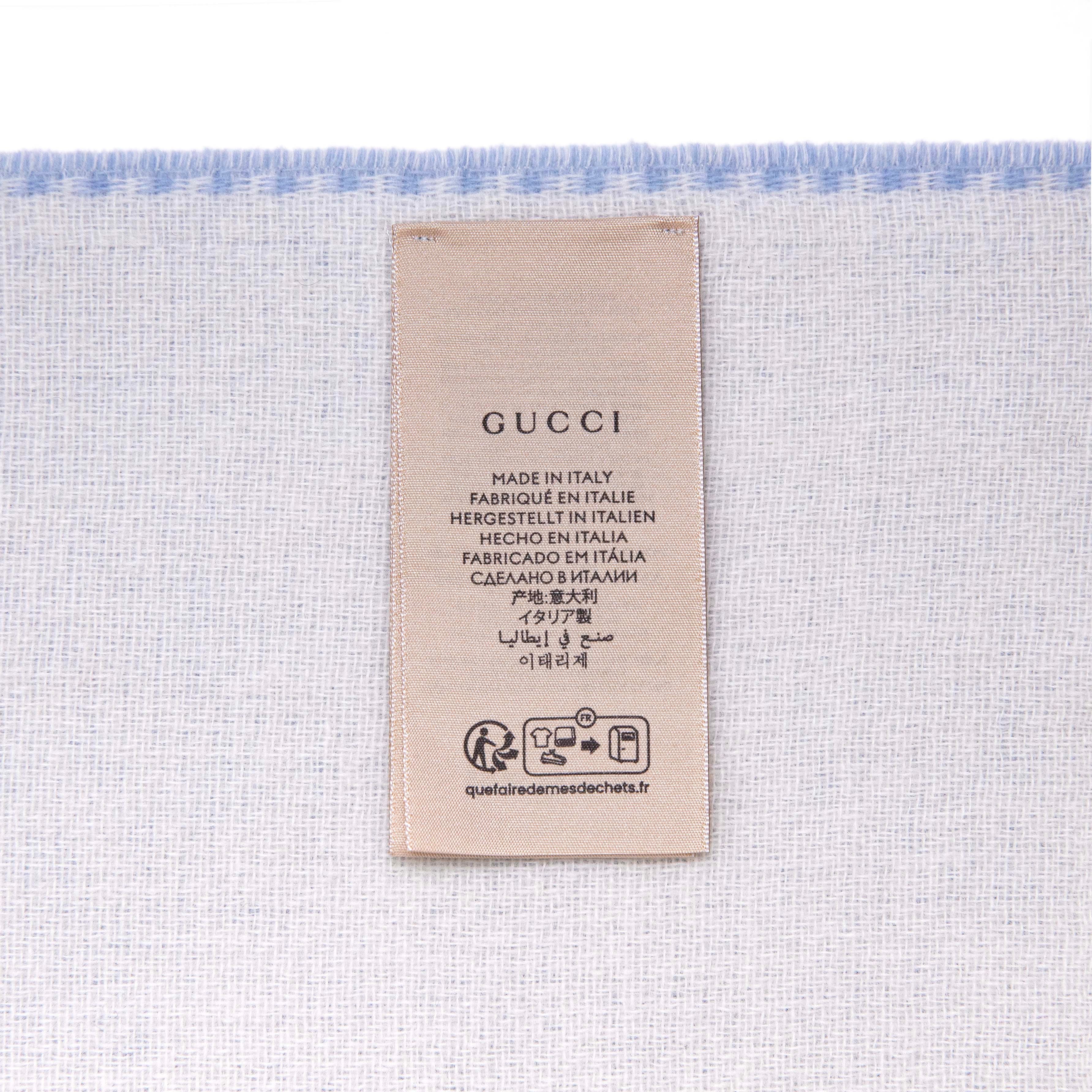 Gucci Blue Ivory Wool Cashmere Interlocking G Scarf