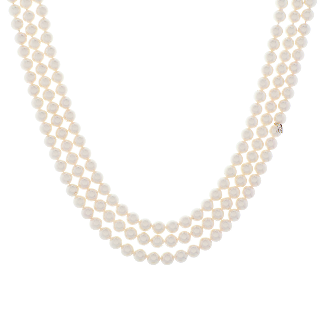 Mikimoto 18K White Gold Diamond Pearl Triple Strand Necklace
