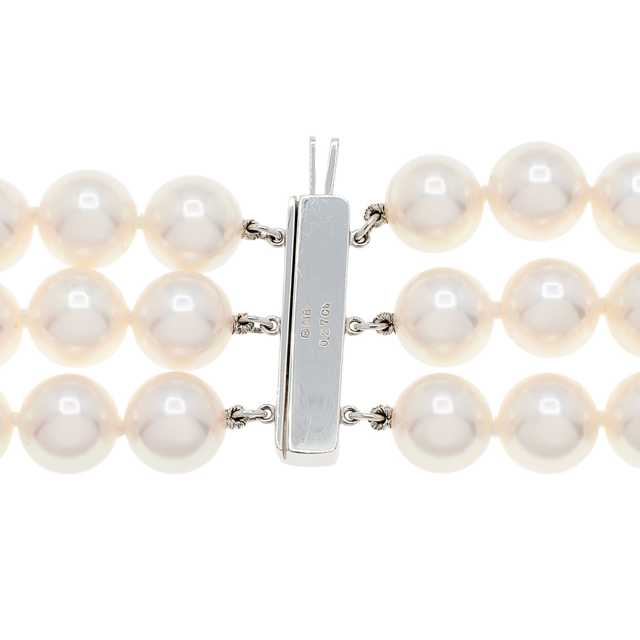 Mikimoto 18K White Gold Diamond Pearl Triple Strand Necklace