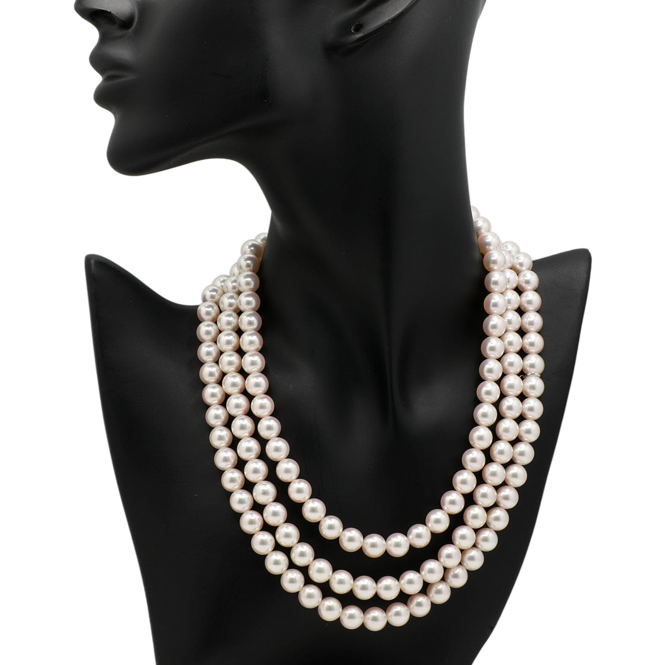 Mikimoto 18K White Gold Diamond Pearl Triple Strand Necklace