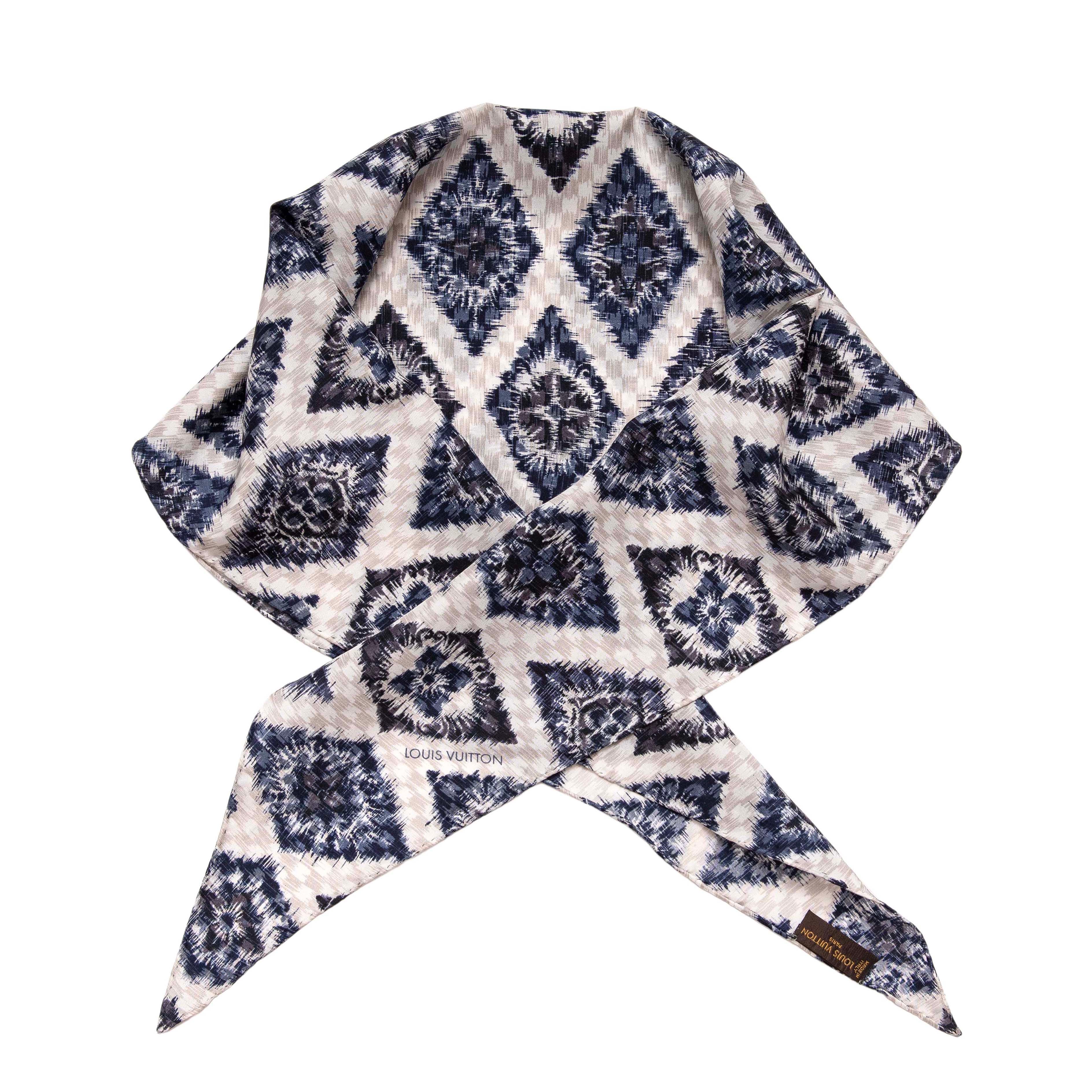 Louis Vuitton Blue White Monogram Silk Scarf